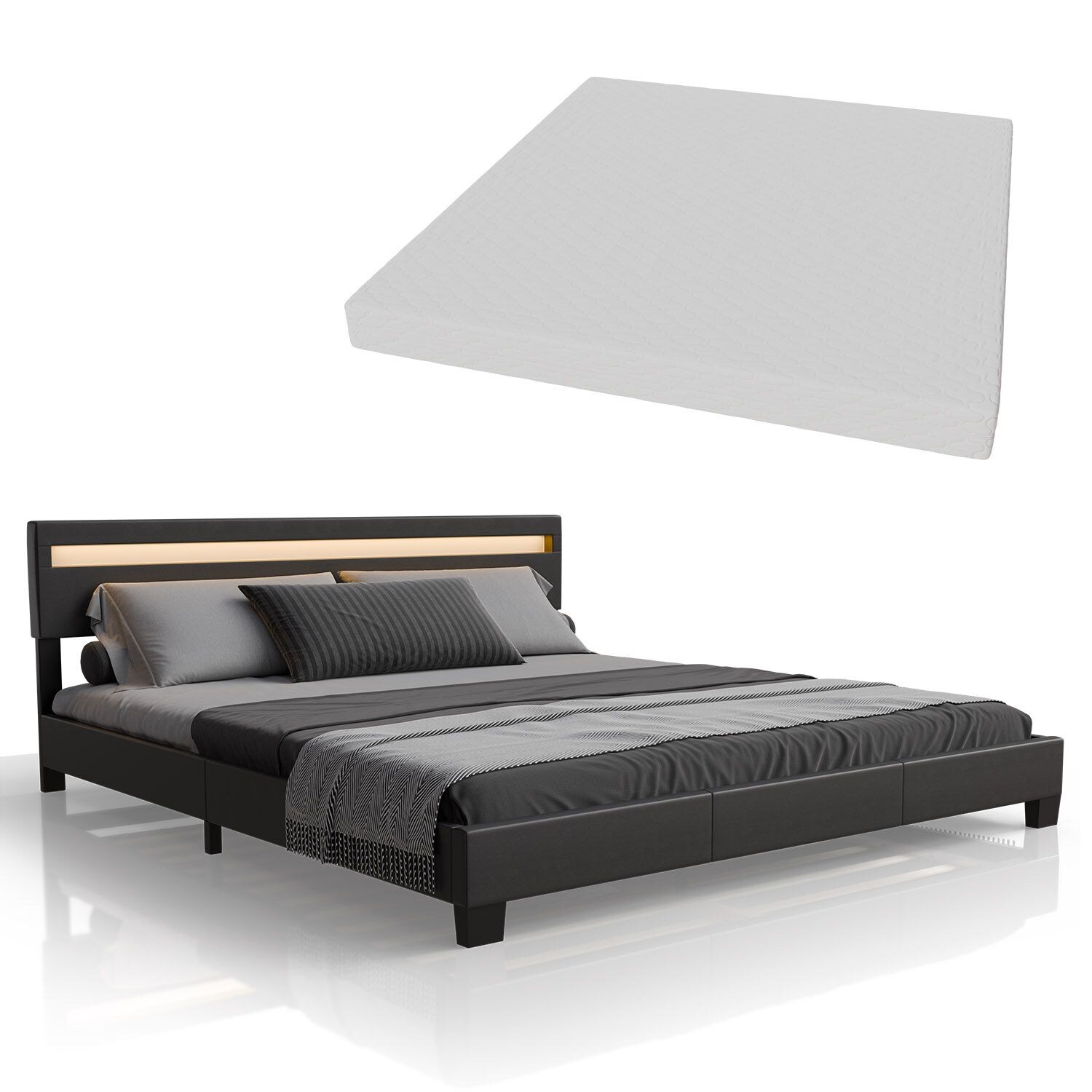 Juskys Polsterbett Paris 180 x 200 cm Doppelbett in schwarz mit Kaltschaummatratze | 04260304765920