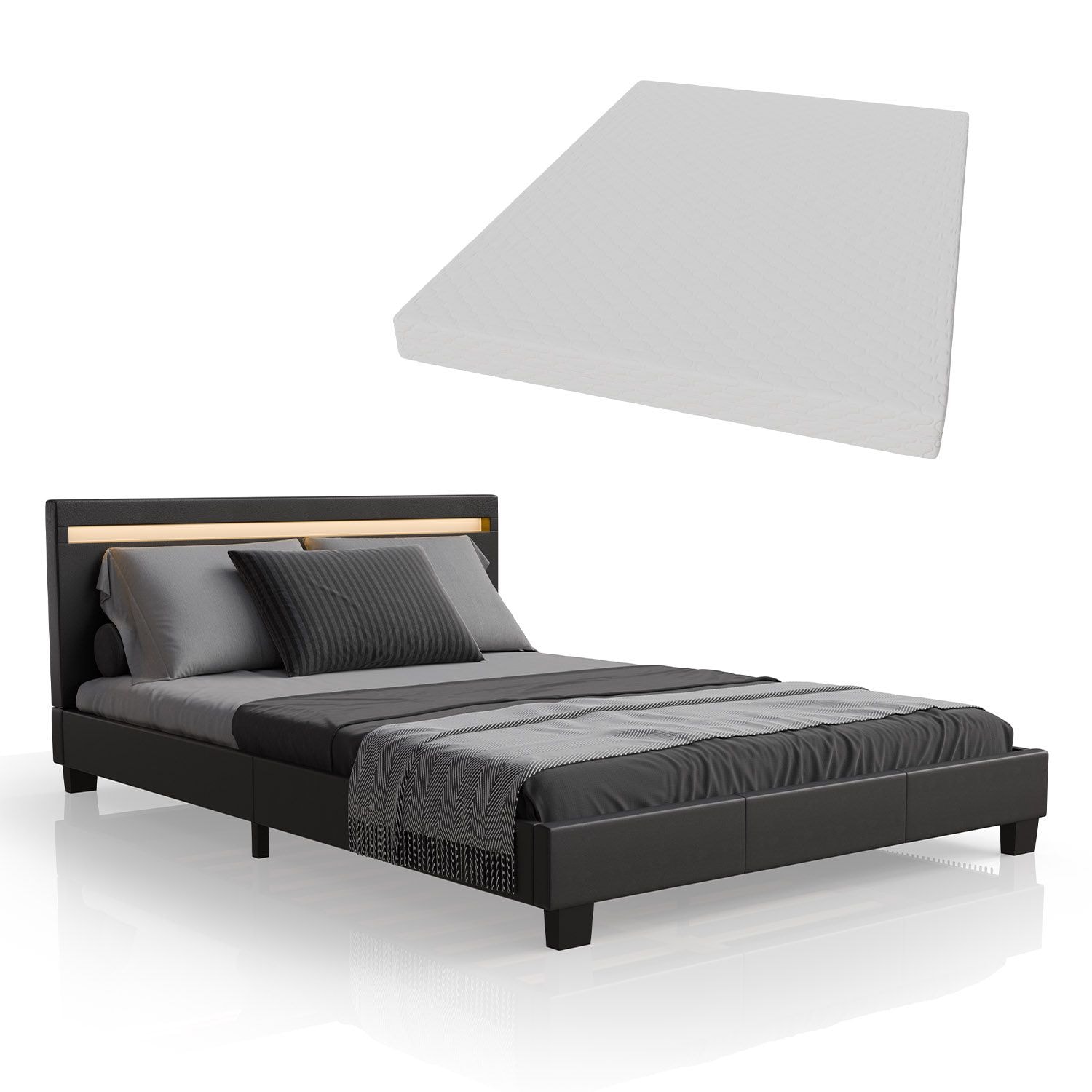 Juskys Polsterbett Paris 140 x 200 cm Einzelbett in schwarz mit Kaltschaummatratze - Bild 1
