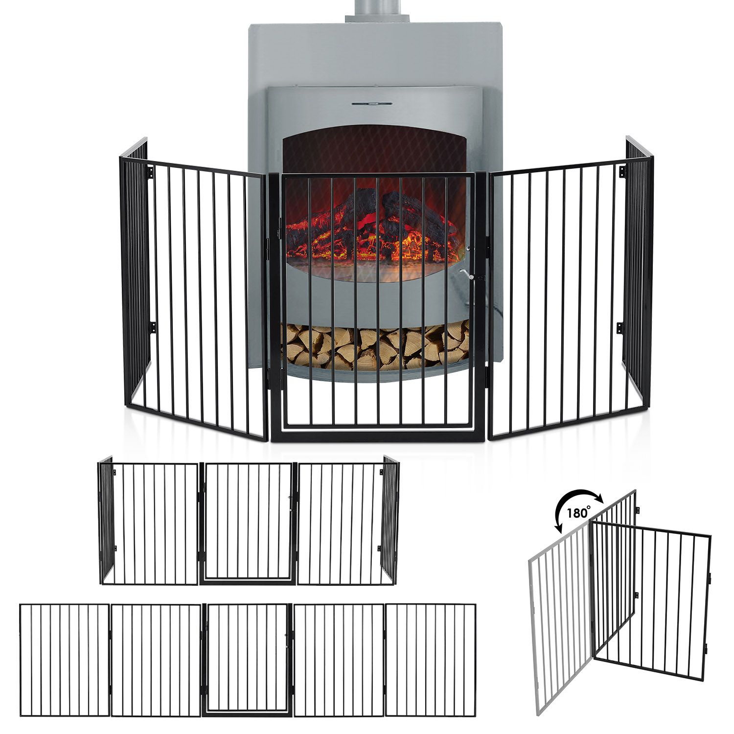 Juskys Metall Kaminschutzgitter 300 x 76 cm klappbar &ndash; Schutzgitter f&uuml;r Tiere &ndash; inkl. T&uuml;r - Bild 1