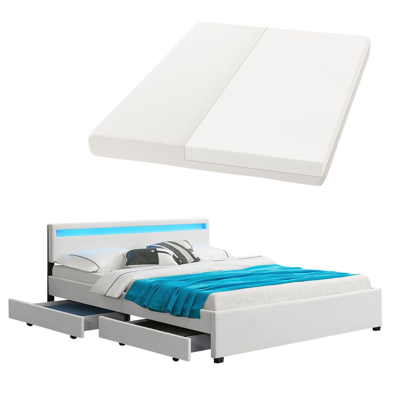 Juskys Polsterbett Lyon 180 x 200 cm - weiss mit Kaltschaummatratze - Bild 1