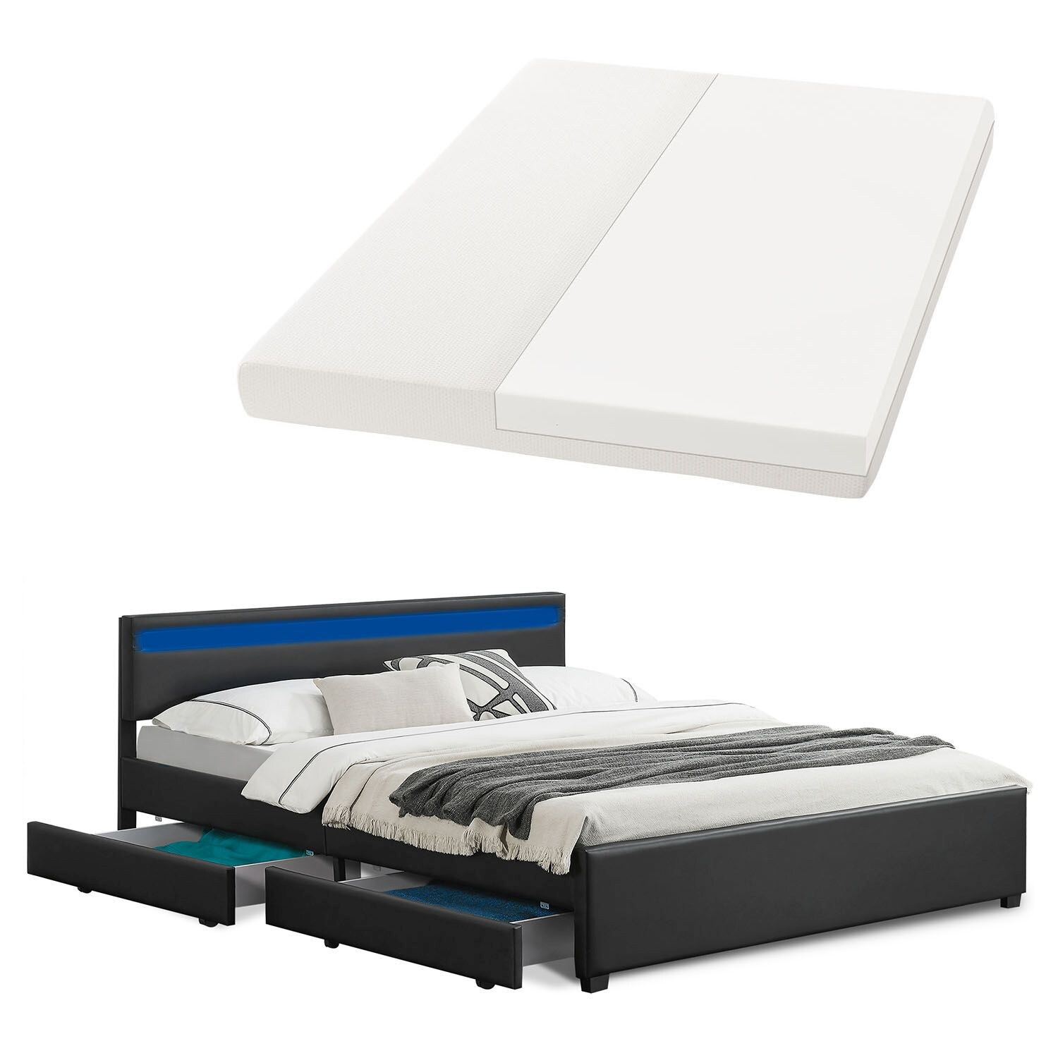 Juskys Polsterbett Lyon 180 x 200 cm - schwarz mit Kaltschaummatratze - Bild 1