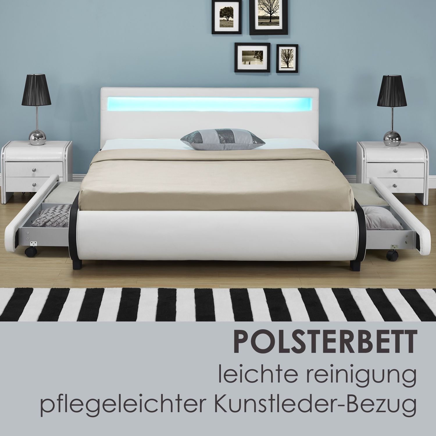 Juskys Polsterbett Bilbao 180x200 Cm Mit Matratze Inkl Bettkasten Leds Und Lattenrost Weiss Online Kaufen Bei Netto