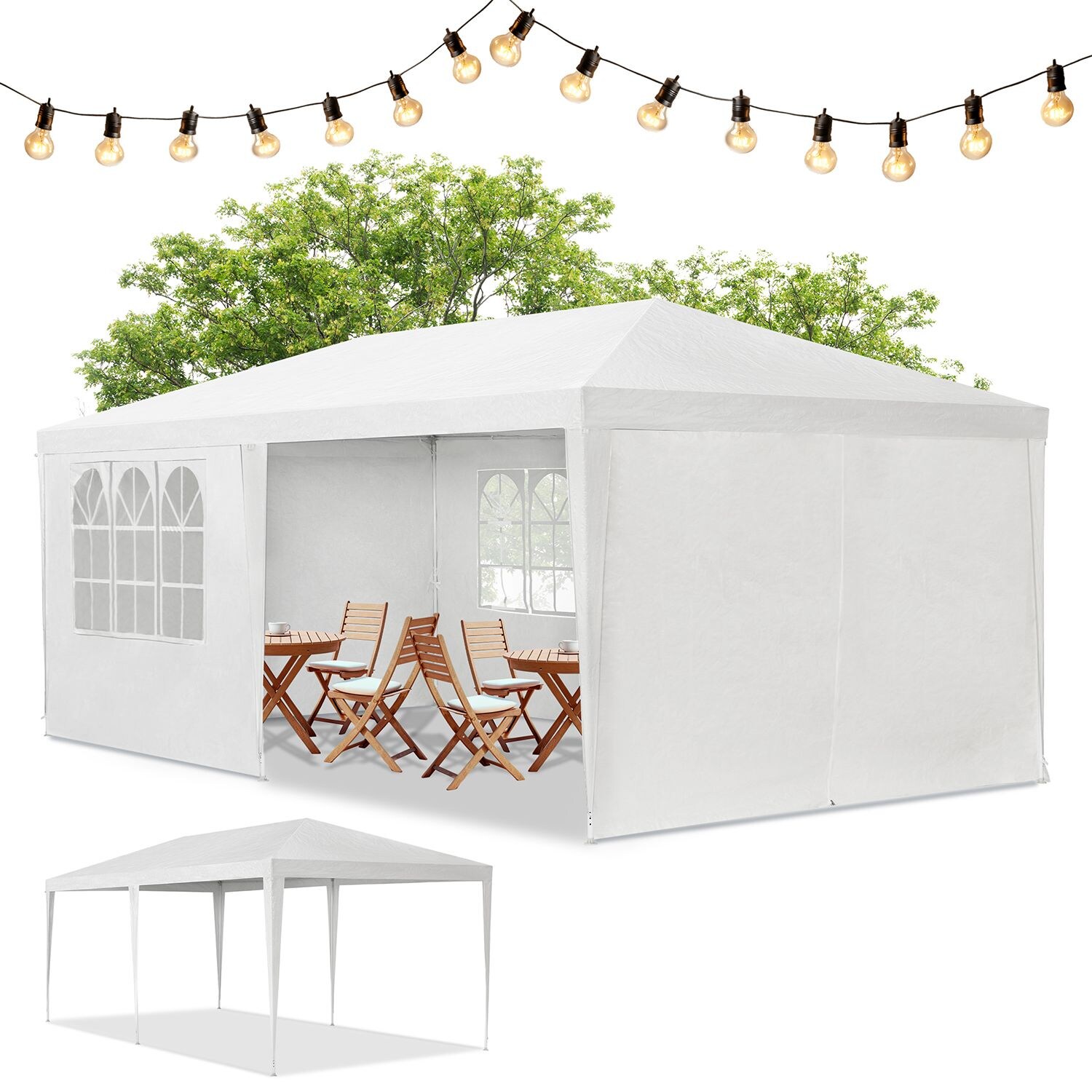 Juskys Partyzelt 3×6 m in Weiß mit Dach & Seitenwänden – 18 m² Grundfläche – Sonnenschutz Outdoor | 04260304767696