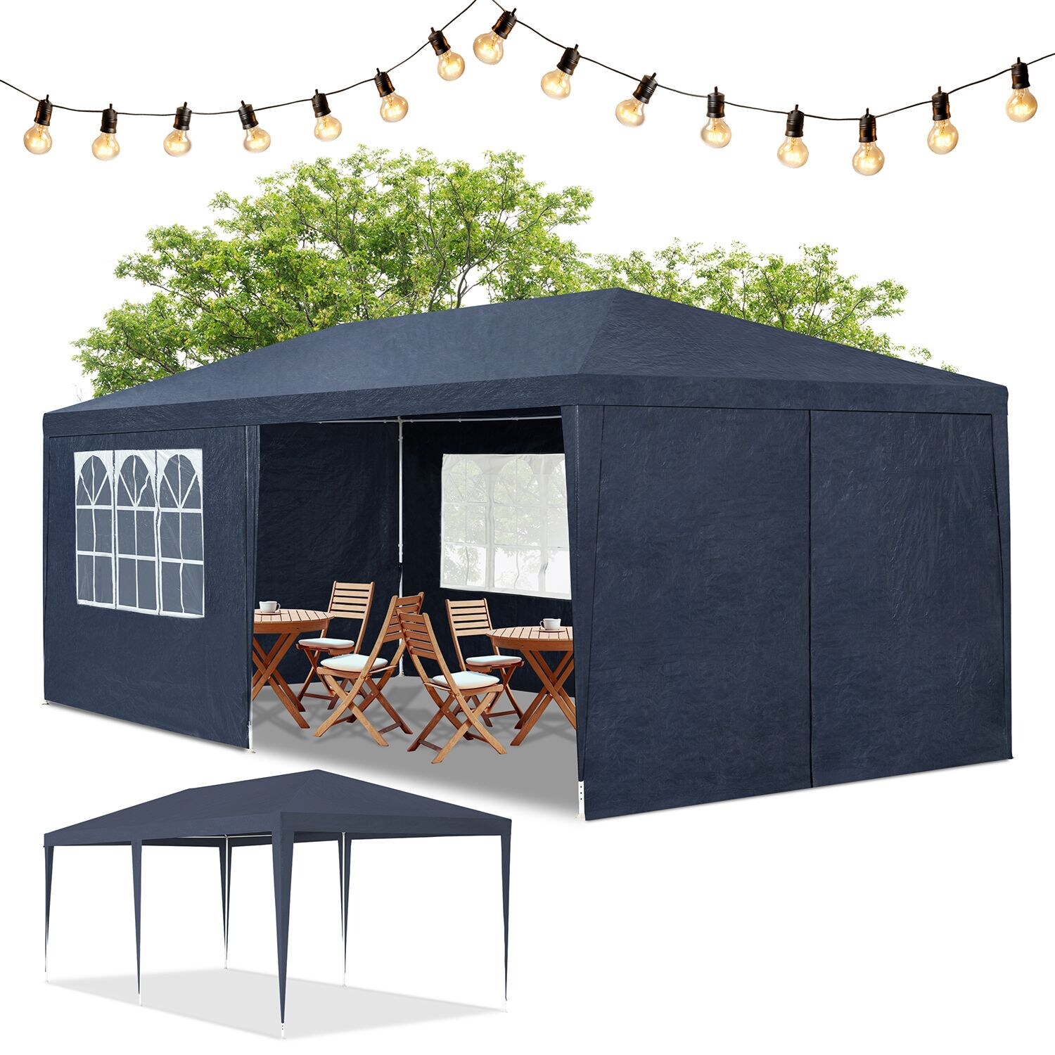 Juskys Partyzelt 3×6 m in Blau mit Dach & Seitenwänden – 18 m² Grundfläche – Sonnenschutz Outdoor | 04260304767702