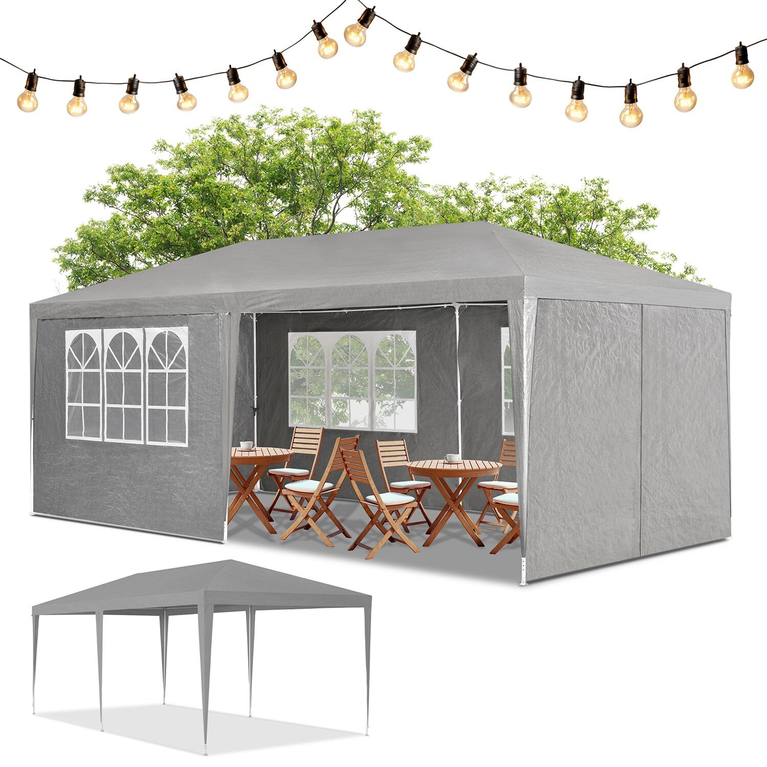 Juskys Partyzelt Gartenzelt 3 x 6 m mit Stahlgerüst und Seitenwänden in dunkelgrau | 04260304767719