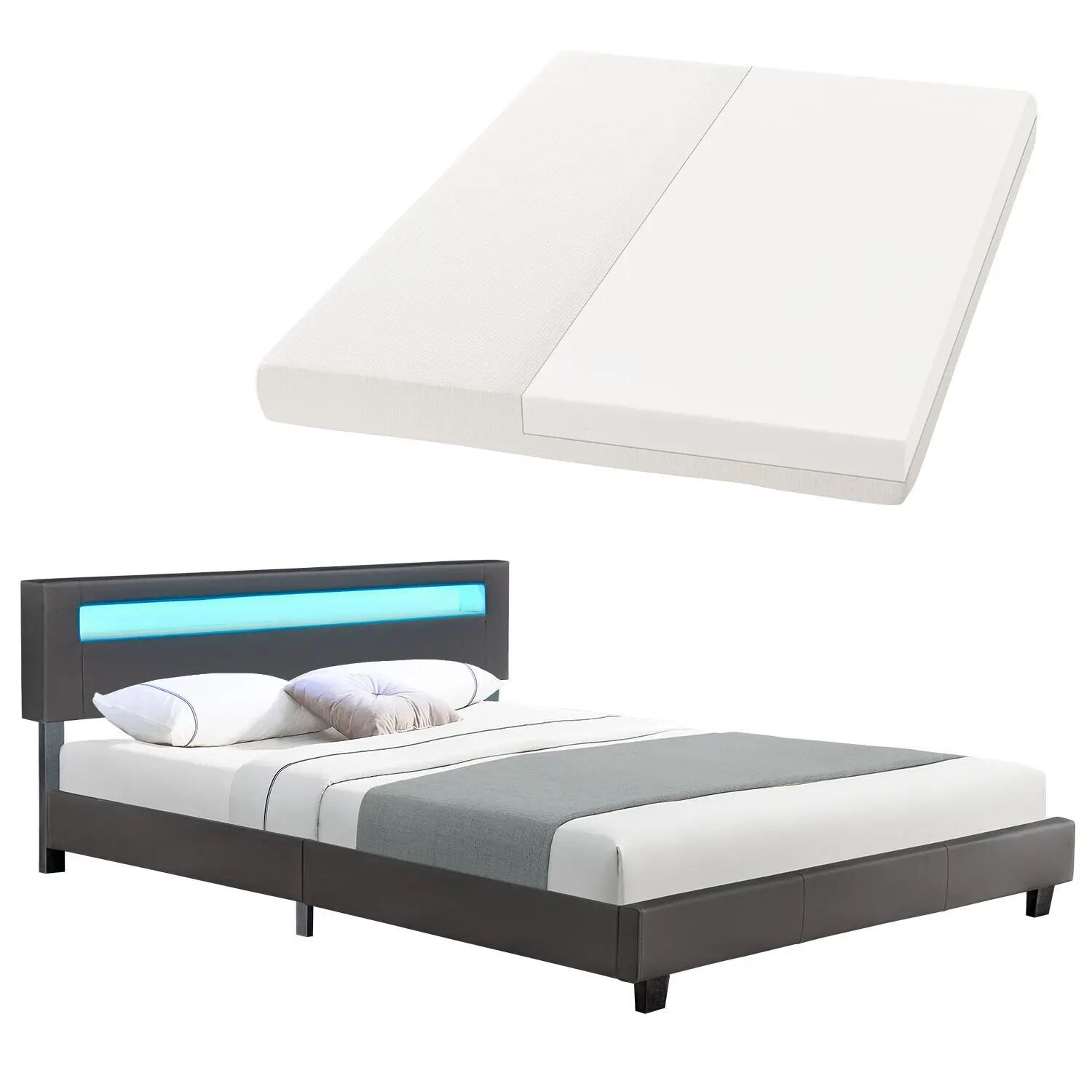 Juskys Polsterbett Paris 160 x 200 cm Einzelbett Doppelbett in dunkelgrau mit Kaltschaummatratze | 04260304767016