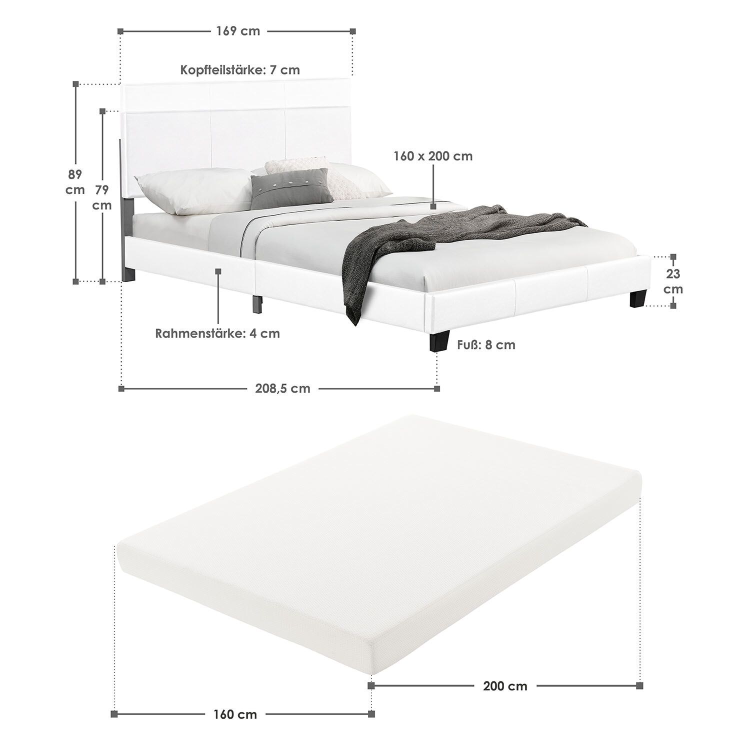 juskys polsterbett bolonia 160 x 200 cm weiss mit kaltschaummatratze online kaufen bei netto