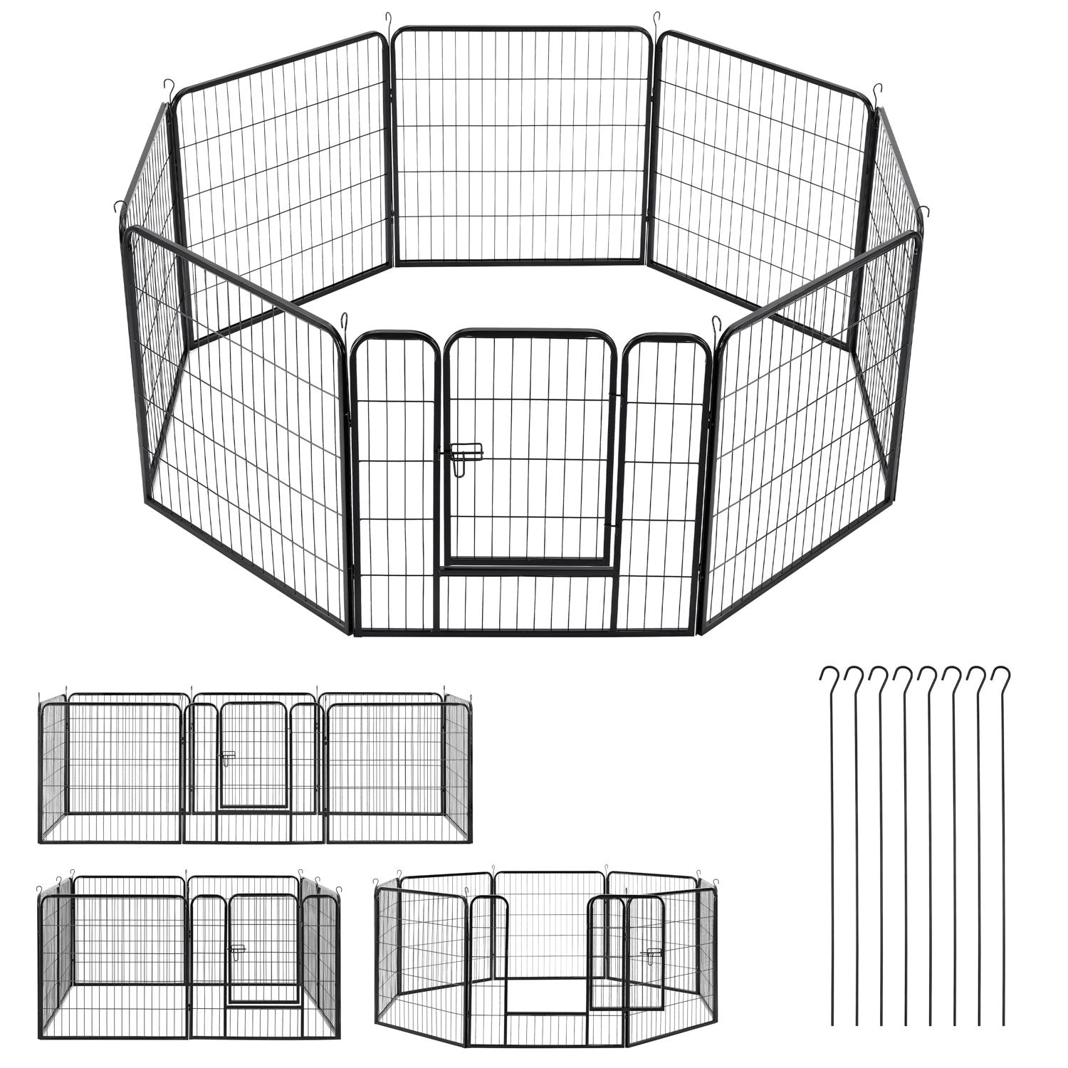 Juskys Welpenauslauf Plus 160x160x80 cm, 8-teilig aus Metall mit T&uuml;r f&uuml;r Hunde, Hasen & Kleintiere - Bild 1