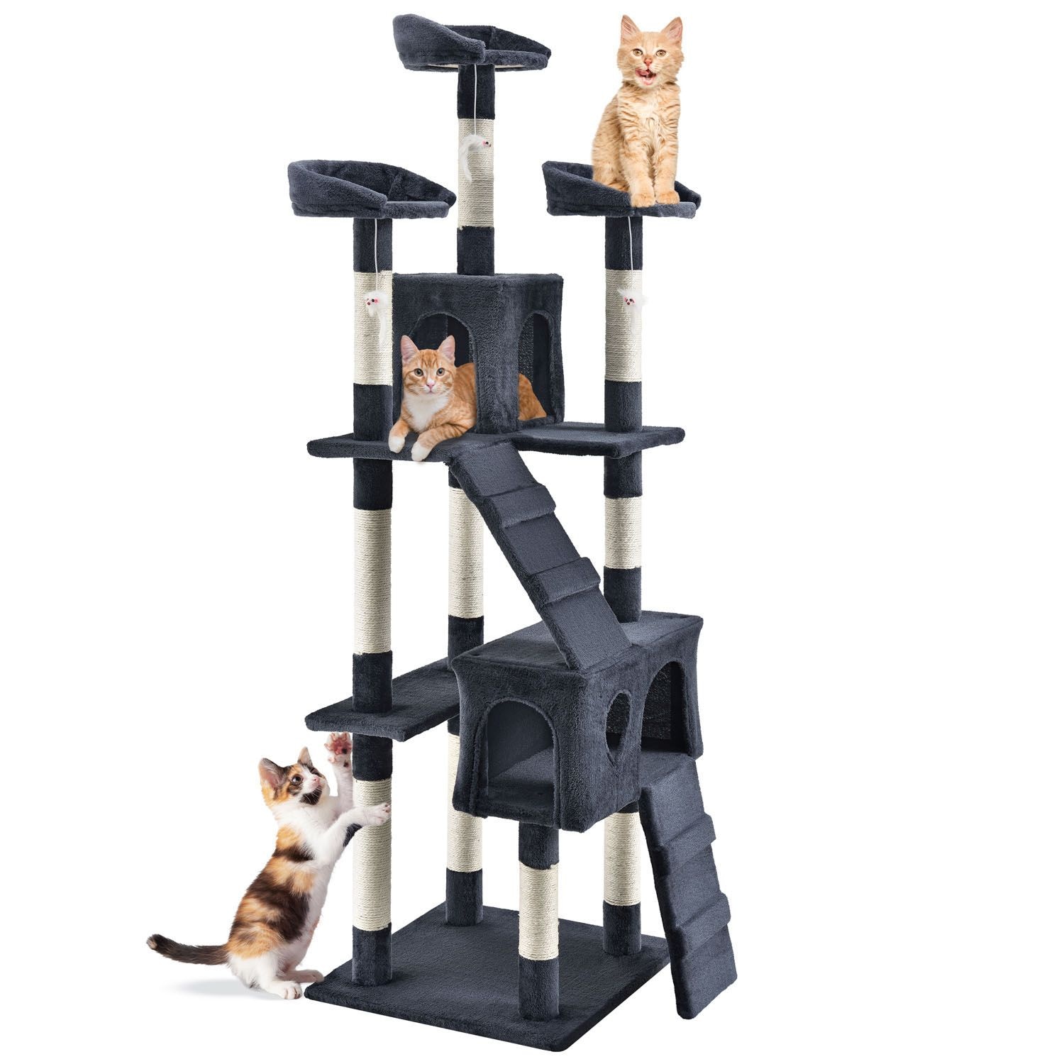 Juskys Kratzbaum Amy Dunkelgrau &ndash; Katzenbaum mit H&ouml;hlen, Liegefl&auml;chen, Leitern & Sisal-St&auml;mmen - Bild 1