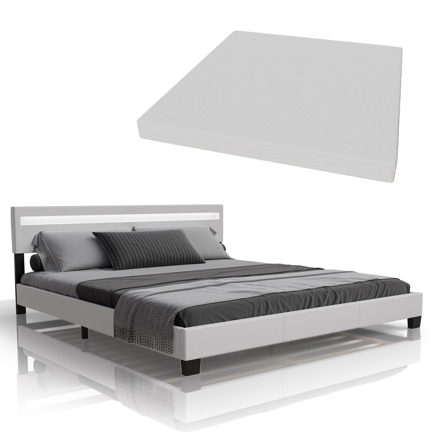 Juskys Polsterbett Paris 180 x 200 cm Doppelbett in weiß mit Kaltschaummatratze | 04260304768389