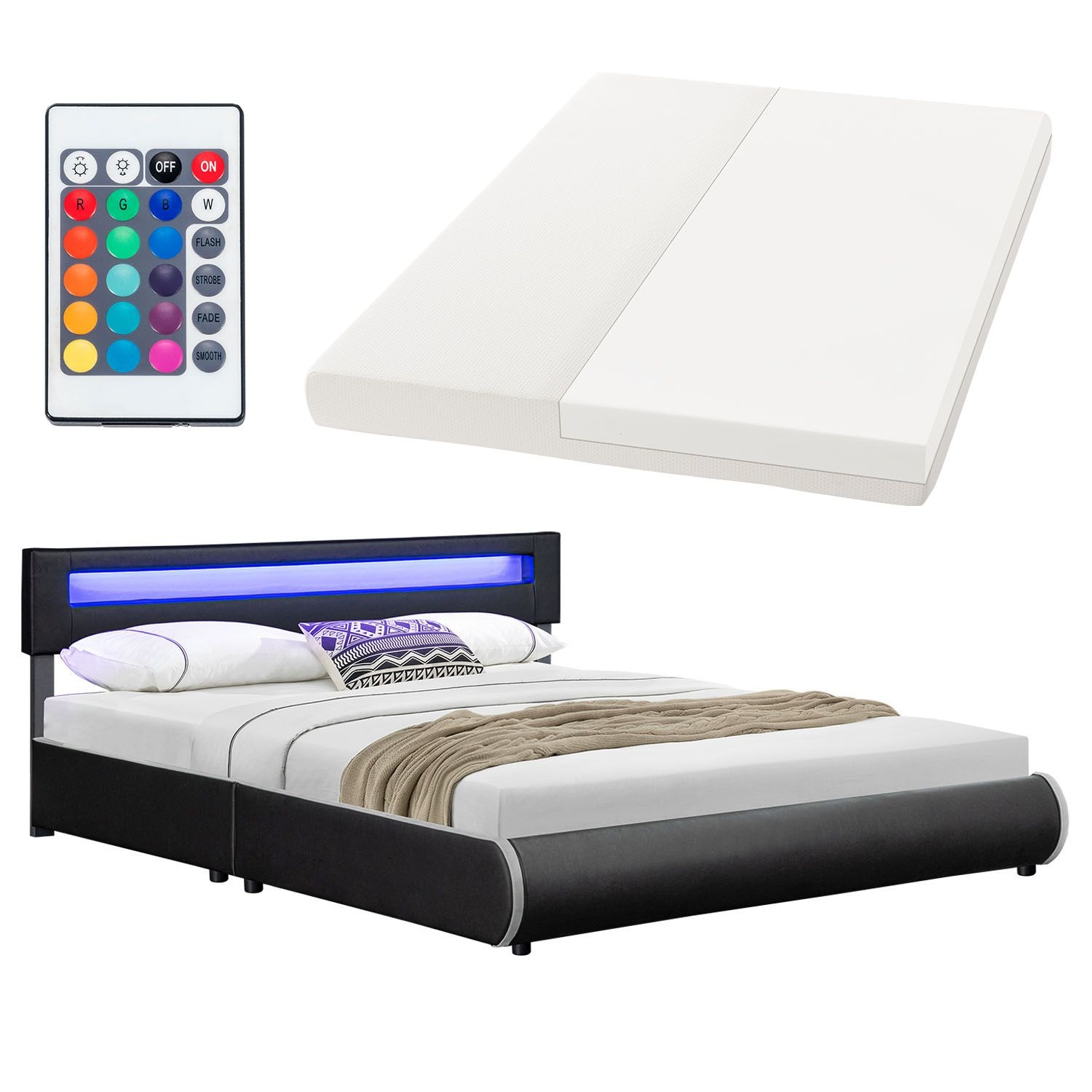 Juskys Polsterbett Sevilla 180 x 200 cm schwarz Doppelbett Ehebett mit Kaltschaummatratze - Bild 1