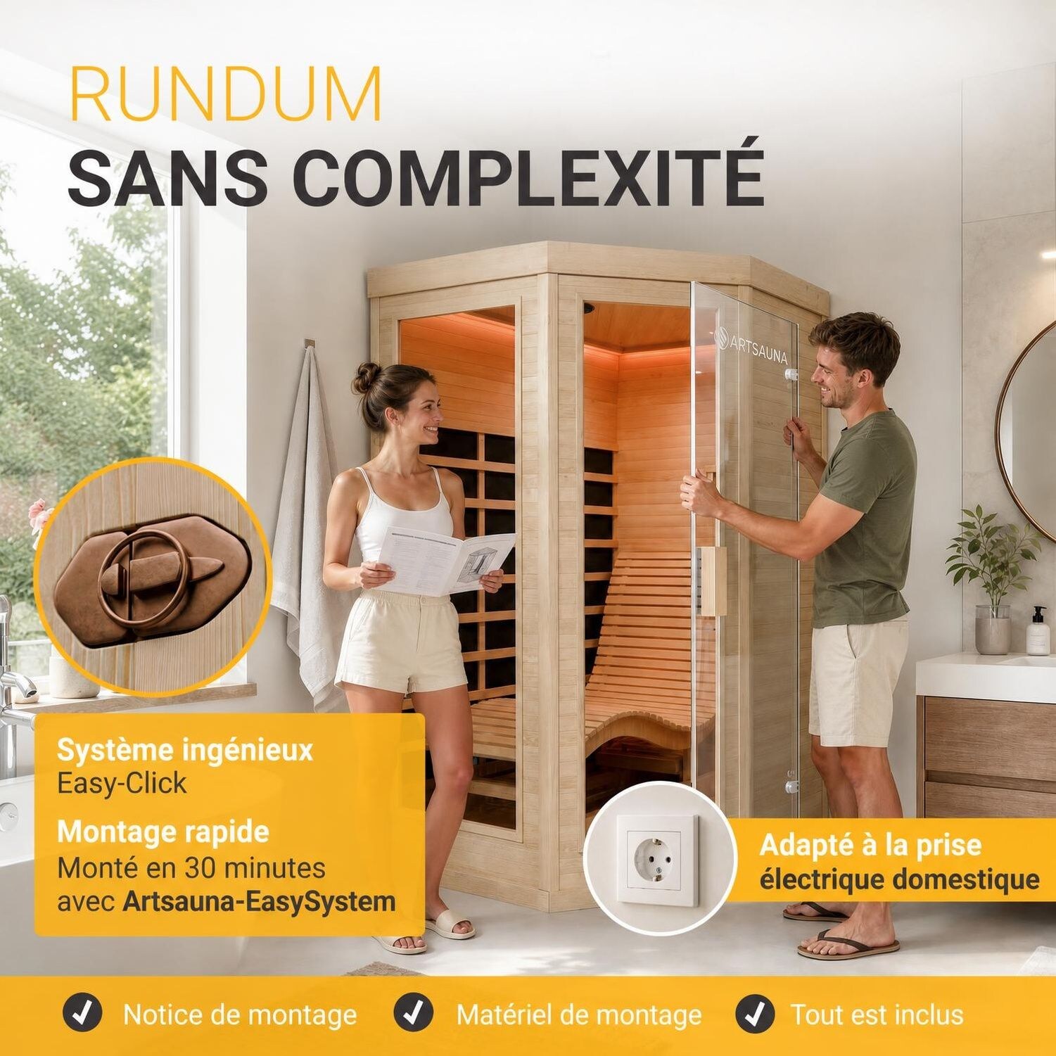 Artsauna Infrarotkabine Wärmekabine Kolding mit Dual-technologie Heizsystem & Hemlockholz