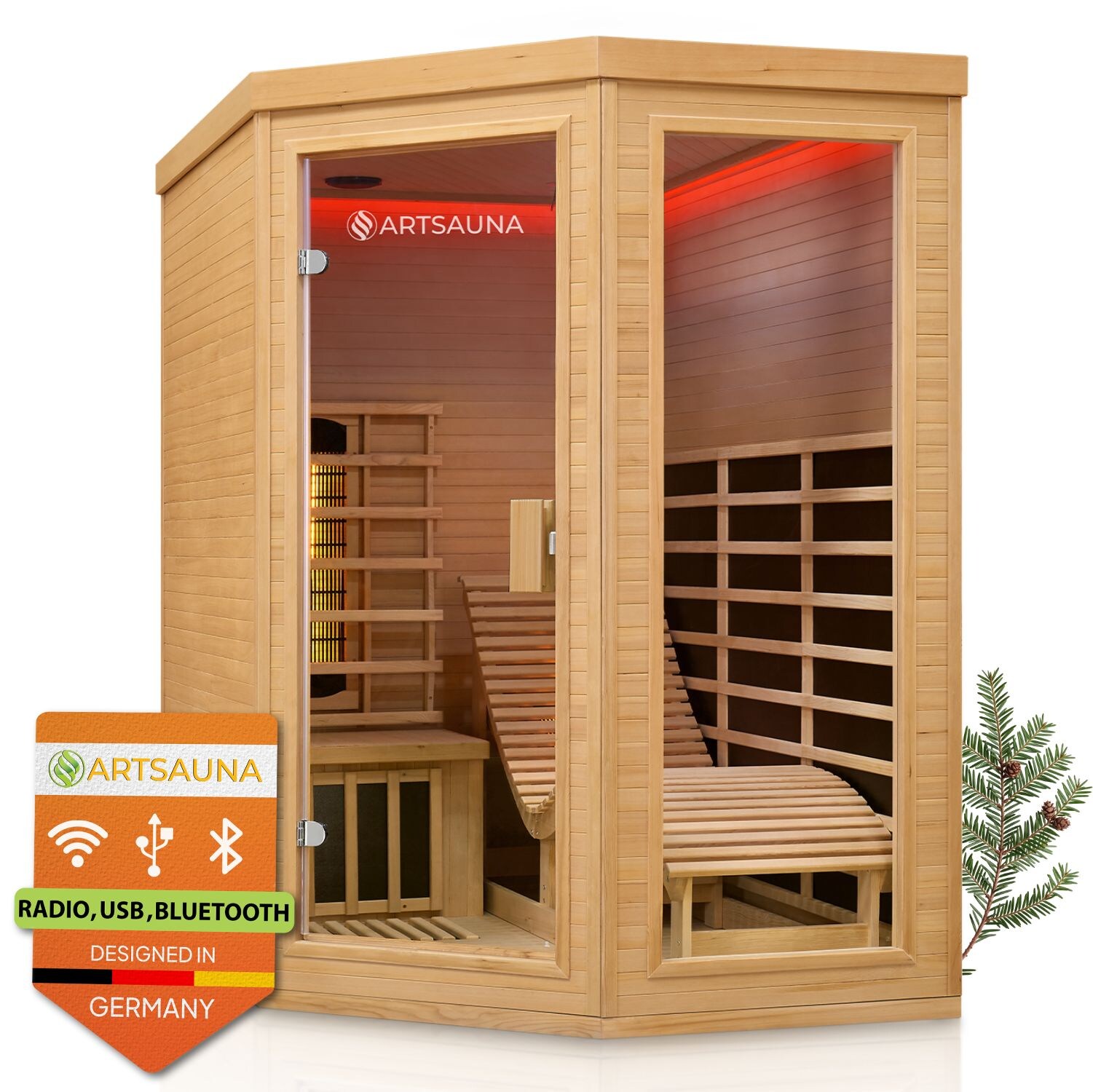 Artsauna Infrarotkabine Wärmekabine Esbjerg mit Triplex-Heizsystem & Hemlockholz