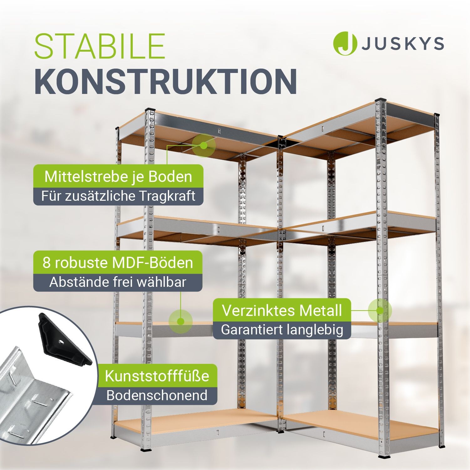 Juskys Lagerregal Easy 2er Set – Metall Schwerlastregal 160x80x40 cm, 8 Böden, 640 kg, verzinkt