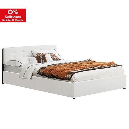 Juskys Polsterbett Marbella 140x200 cm weiß mit Bettkasten & Lattenrost – Bett mit Holzgestell - Bild 1