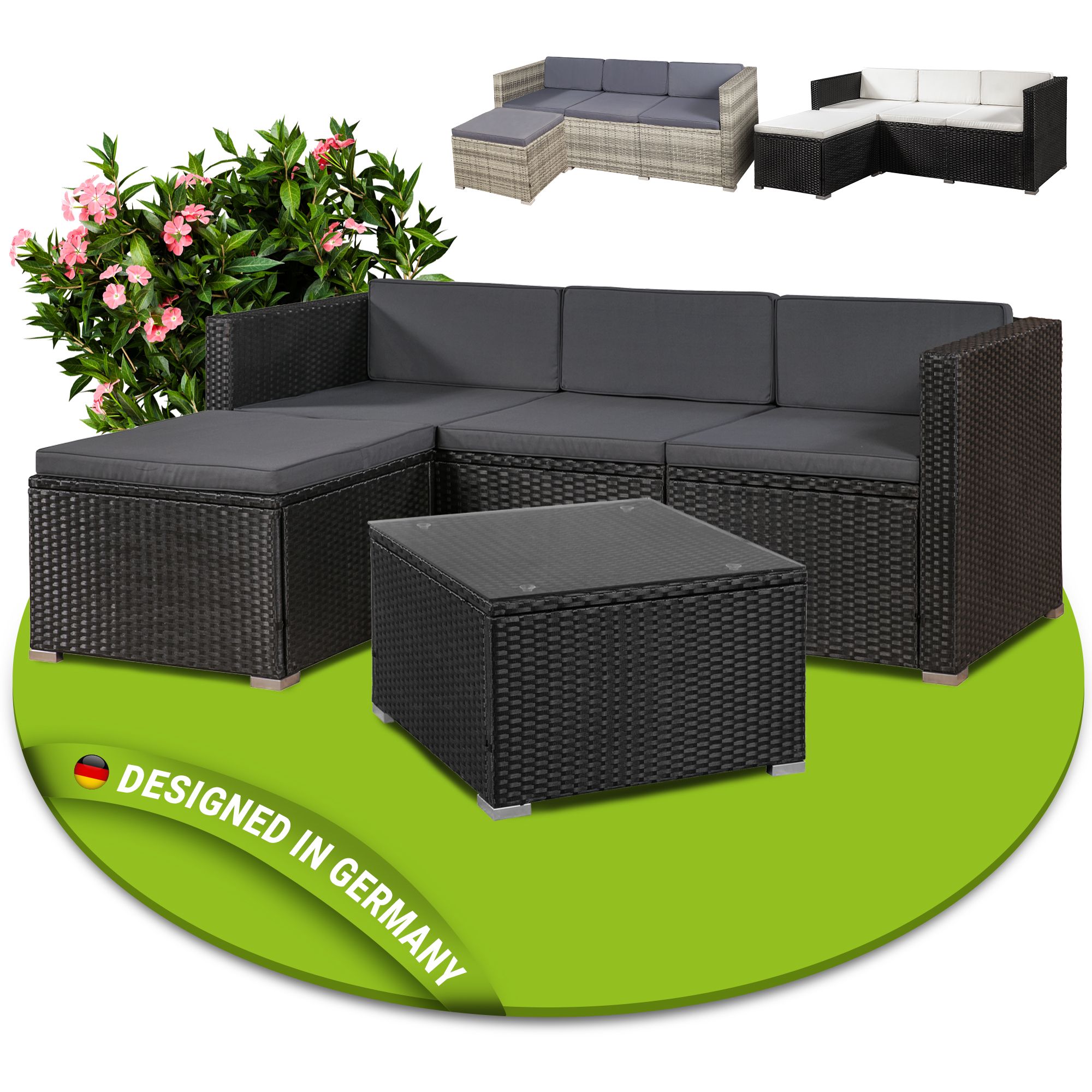 Juskys Polyrattan Lounge Punta Cana M schwarz f&uuml;r 3-4 Personen &ndash; Sofa, Tisch & Hocker - Bild 1