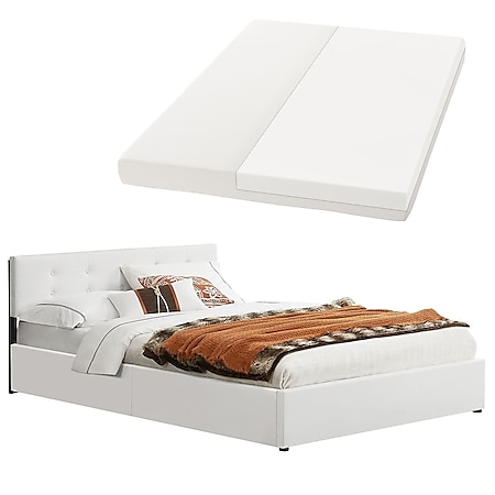 Juskys Polsterbett Marbella 140x200 cm weiß - Bett mit Matratze, Bettkasten & Lattenrost - Bild 1