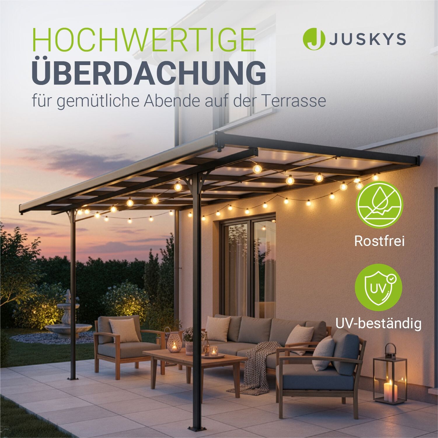 Juskys Terrassendach Borneo 3x3 m Aluminium mit Doppelstegplatten Terrassenüberdachung Anthrazit