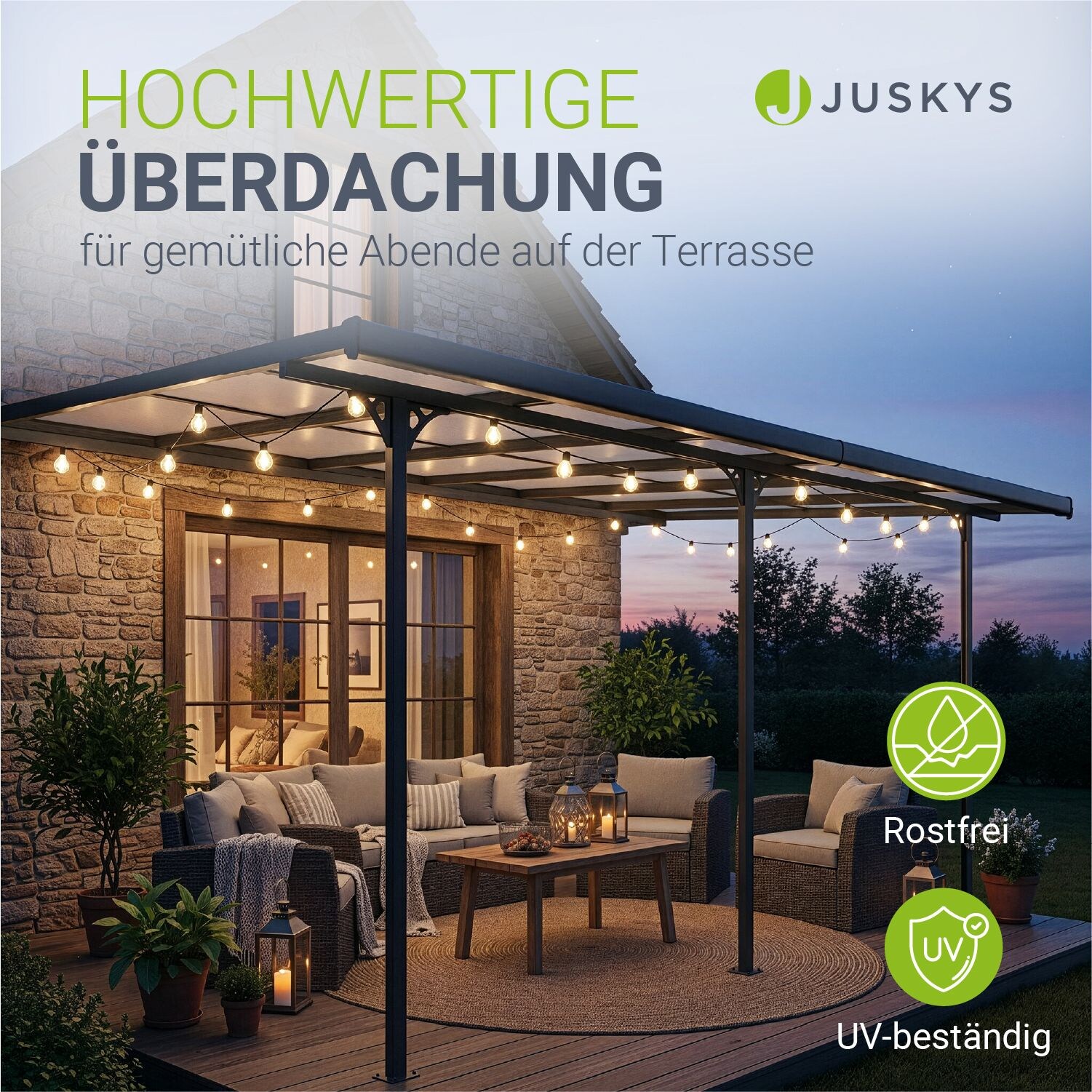 Juskys Terrassendach Borneo 6x3 m Aluminium mit Doppelstegplatten Terrassenüberdachung Anthrazit