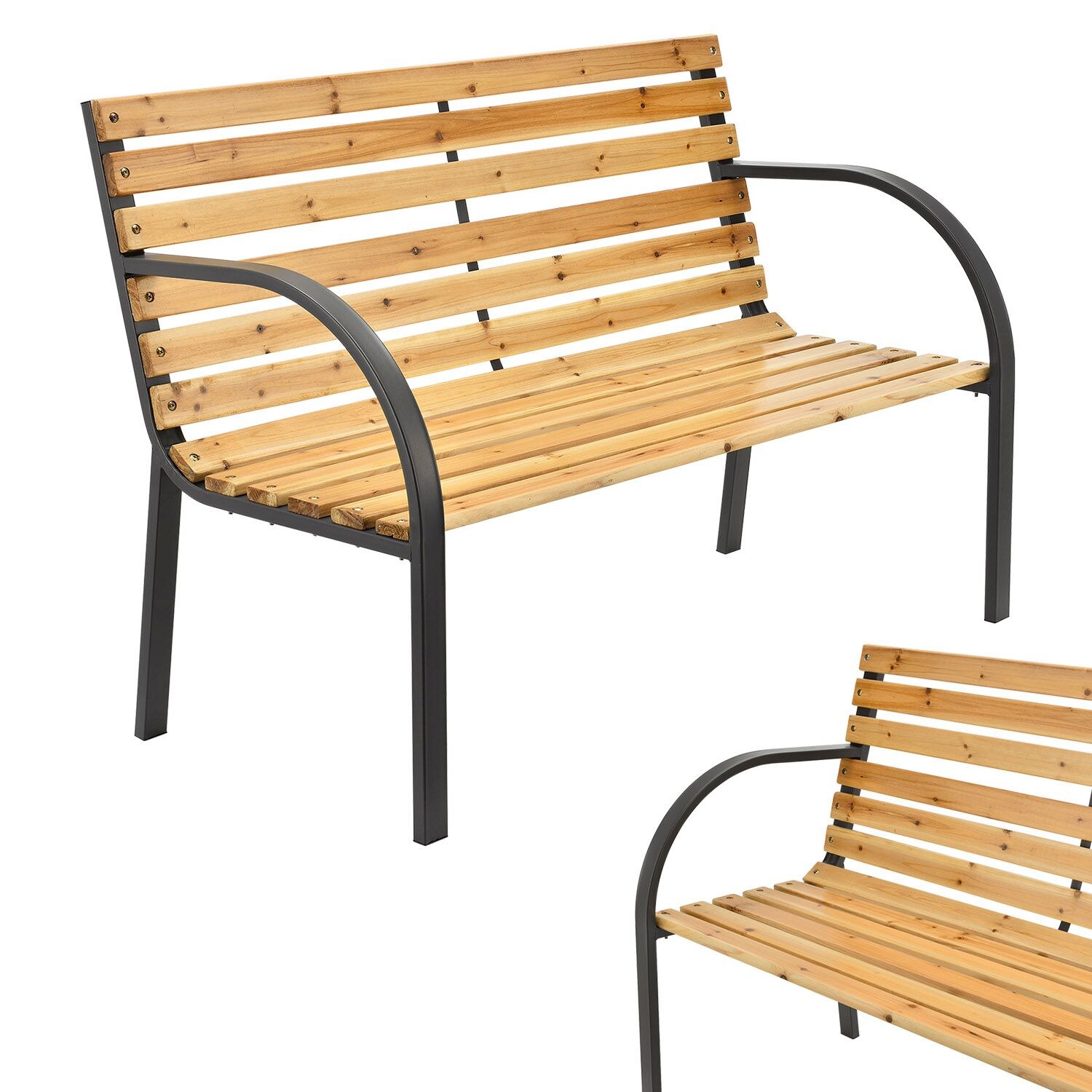 Juskys Gartenbank Modena – 2-Sitzer Sitzbank mit Armlehnen & Rückenlehne – 120x62x82 cm | 04260565520788