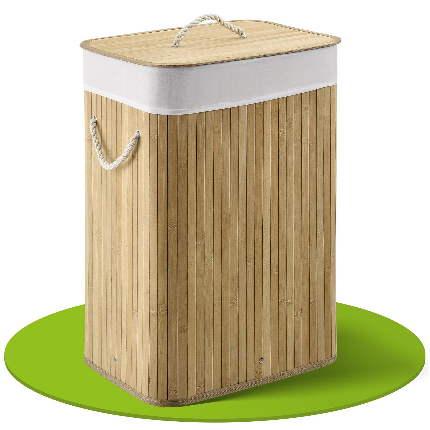 Juskys Bambus Wäschekorb Curly 72 Liter mit Stoff Wäschesack & Tragegriffen   Wäschebox in Natur | 04260565520917