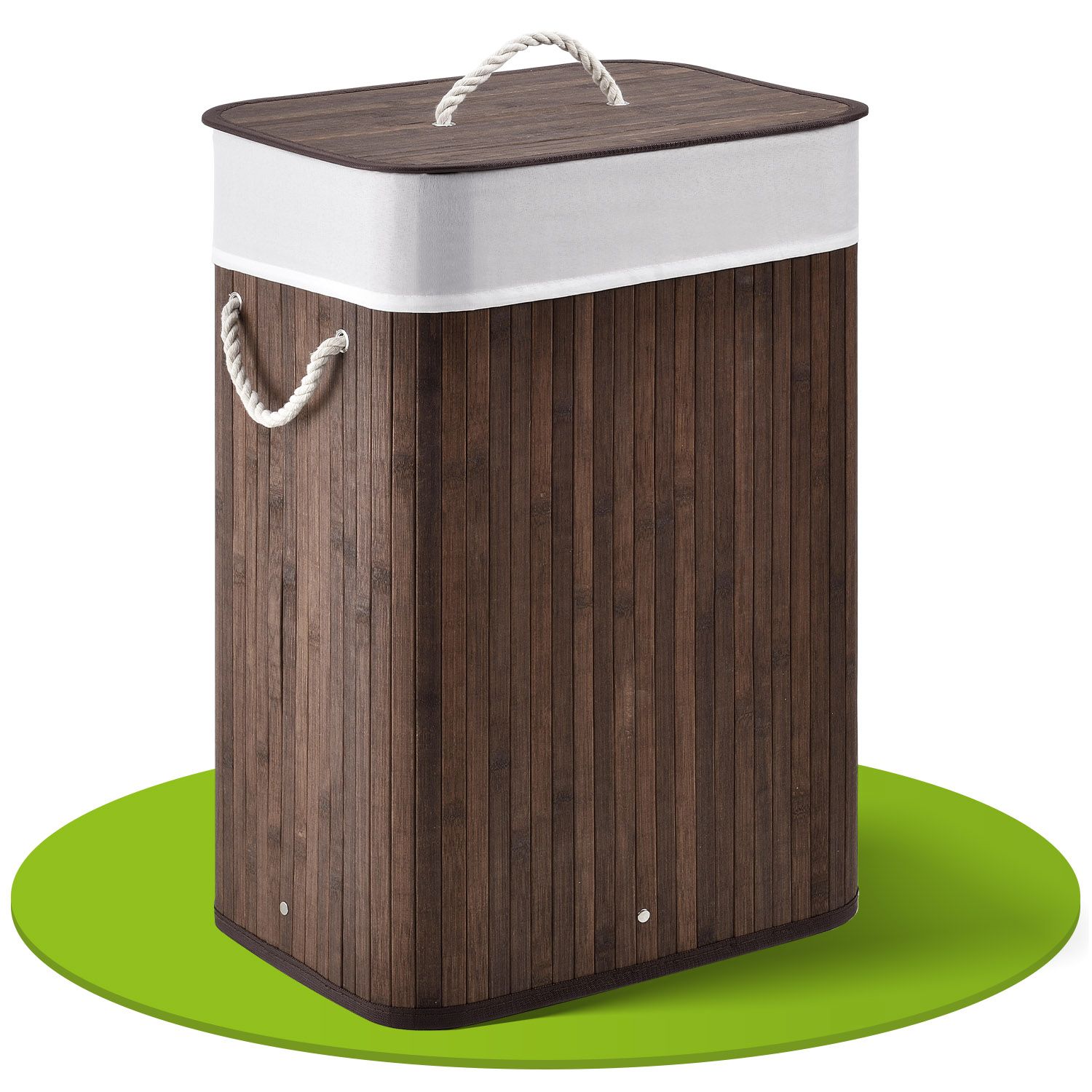 Juskys Bambus W&auml;schekorb Curly 72 Liter mit Stoff W&auml;schesack & Tragegriffen | W&auml;schebox in Braun - Bild 1