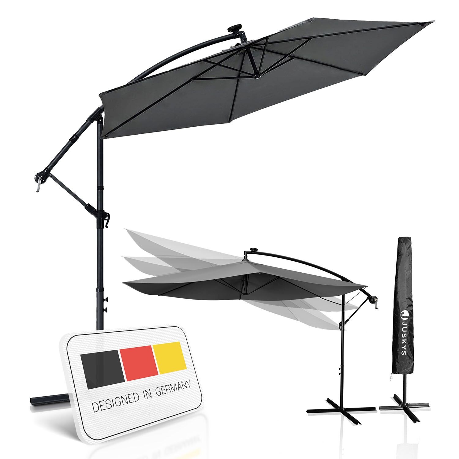 Juskys Ampelschirm Brazil 3,5 m Kurbel & Ständer – UV-Schutz wasserabweisend knickbar | 04260565521402
