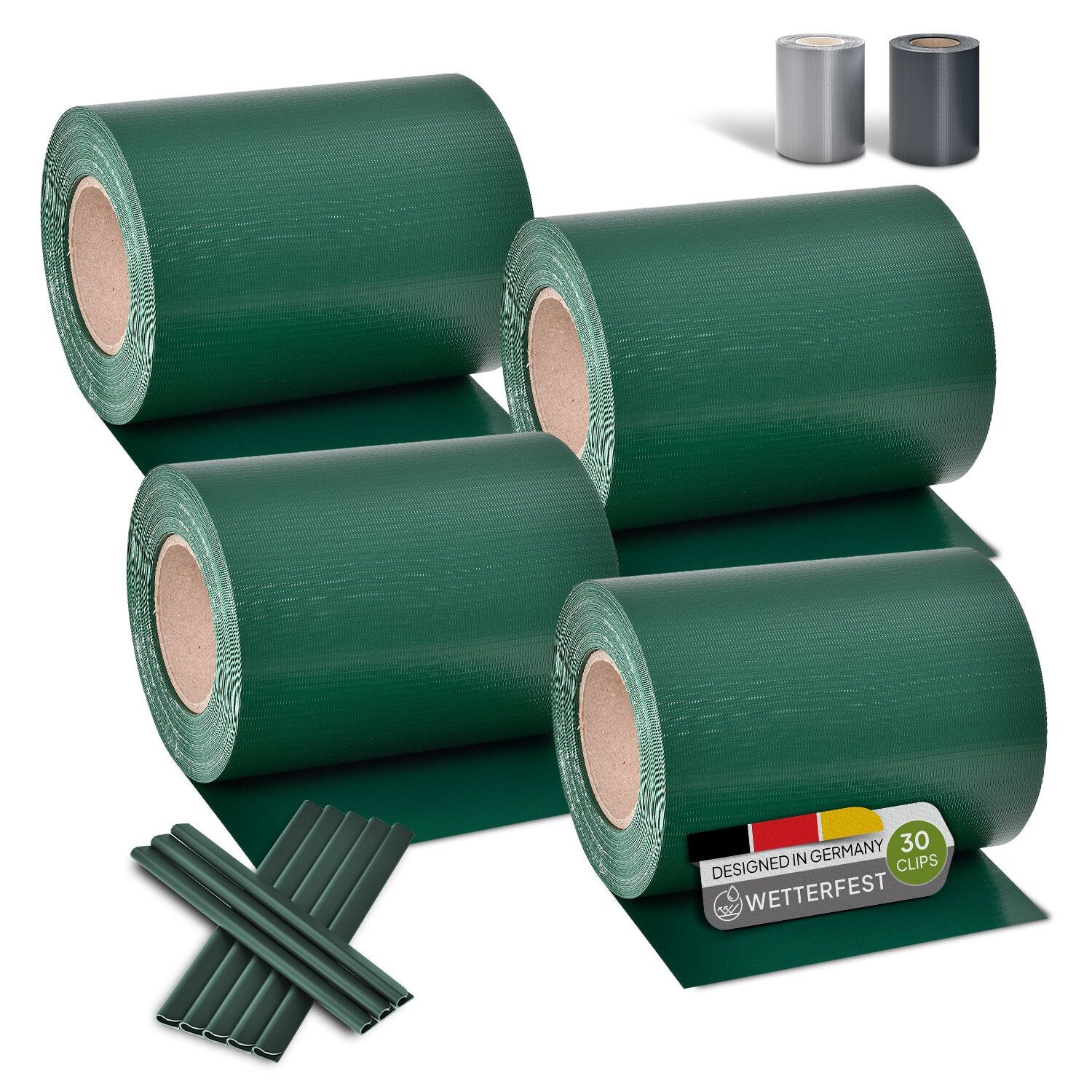 Juskys PVC Sichtschutzstreifen Doppelstabmatten Zaun 4er Set á 35m x 19cm - Zaunfolie – grün