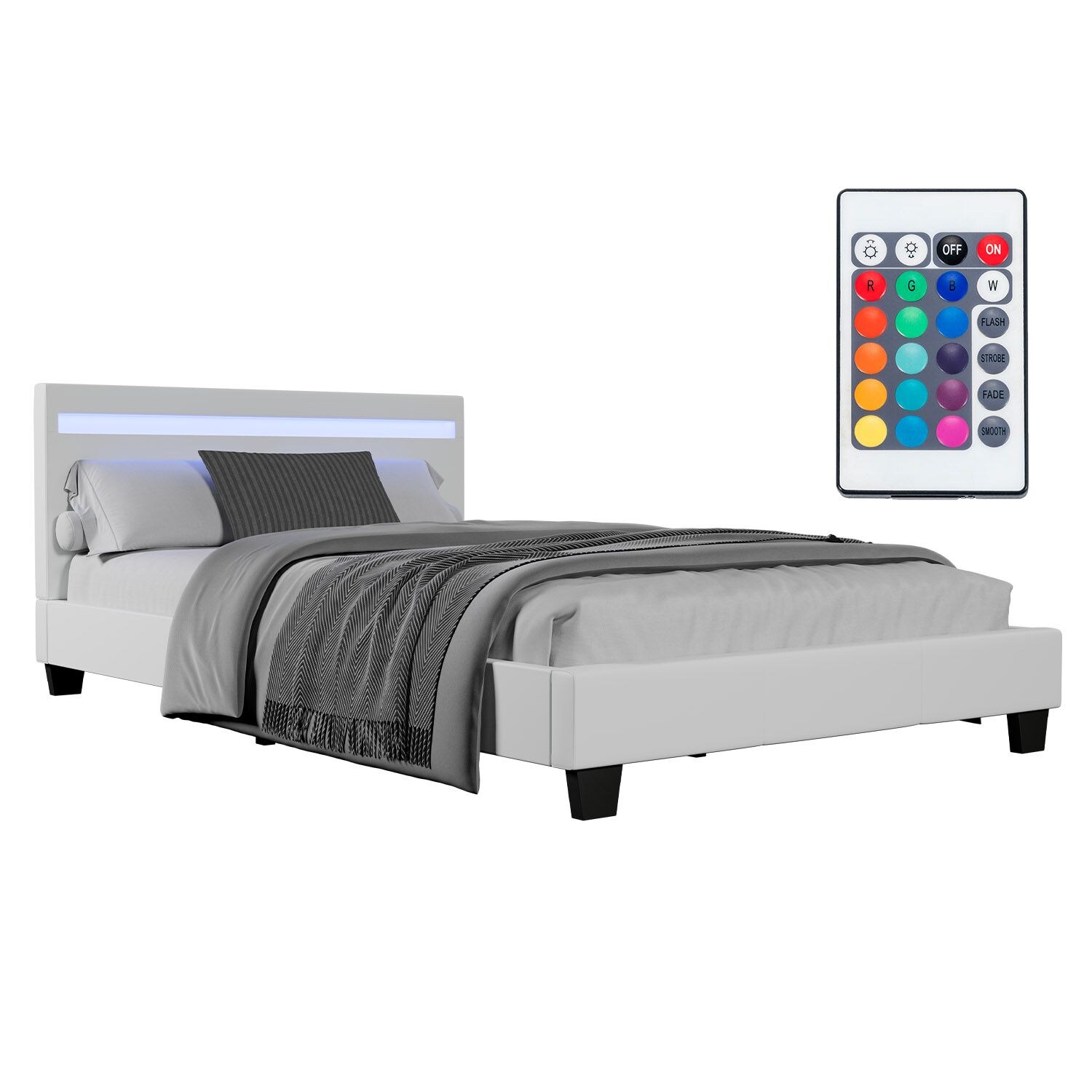 Juskys Polsterbett Verona 120 x 200 cm – Bett mit LED-Beleuchtung, Lattenrost & Kopfteil – Weiß | 04260565522058