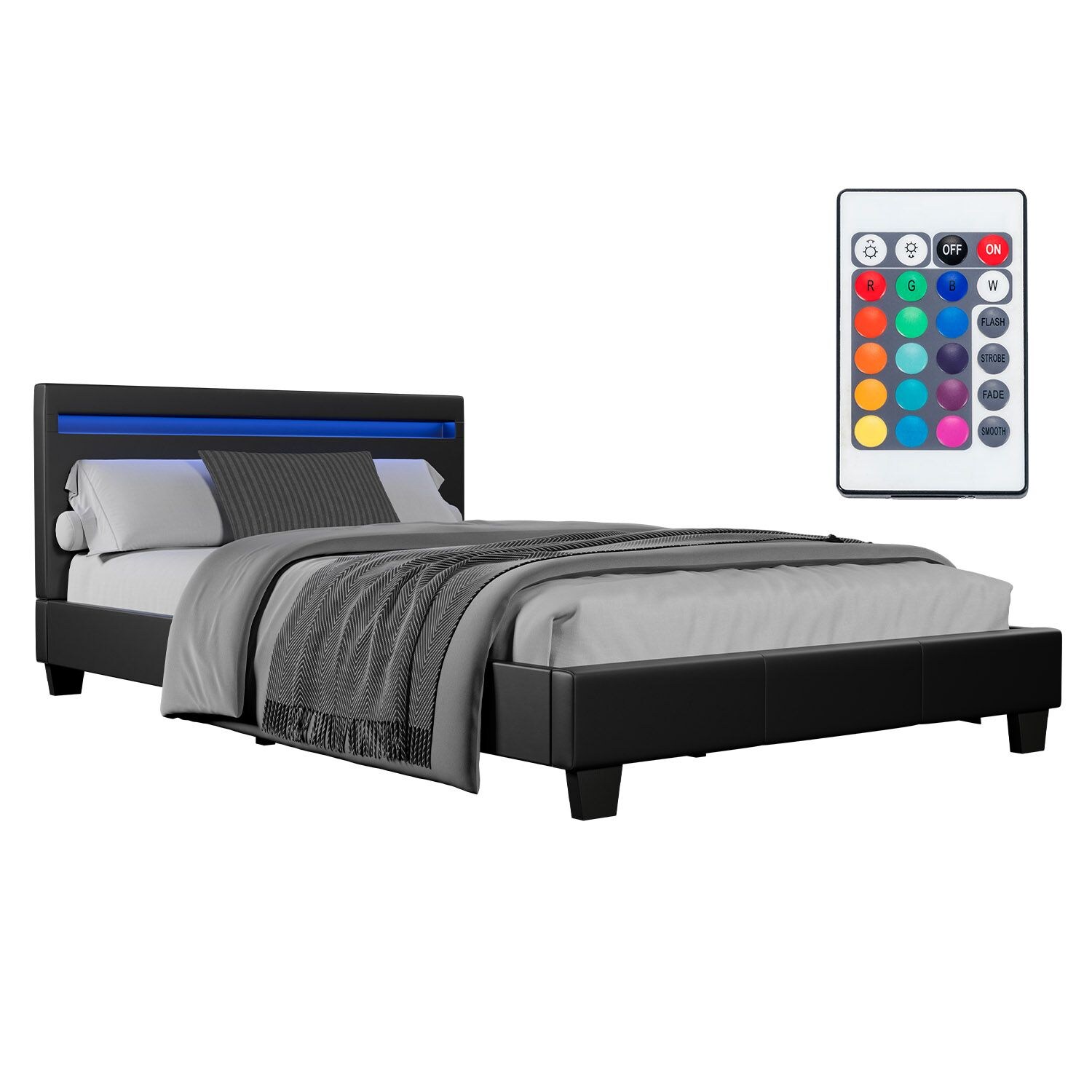 Juskys Polsterbett Verona 120 x 200 cm – Bett mit LED-Beleuchtung, Lattenrost & Kopfteil Schwarz | 04260565522065