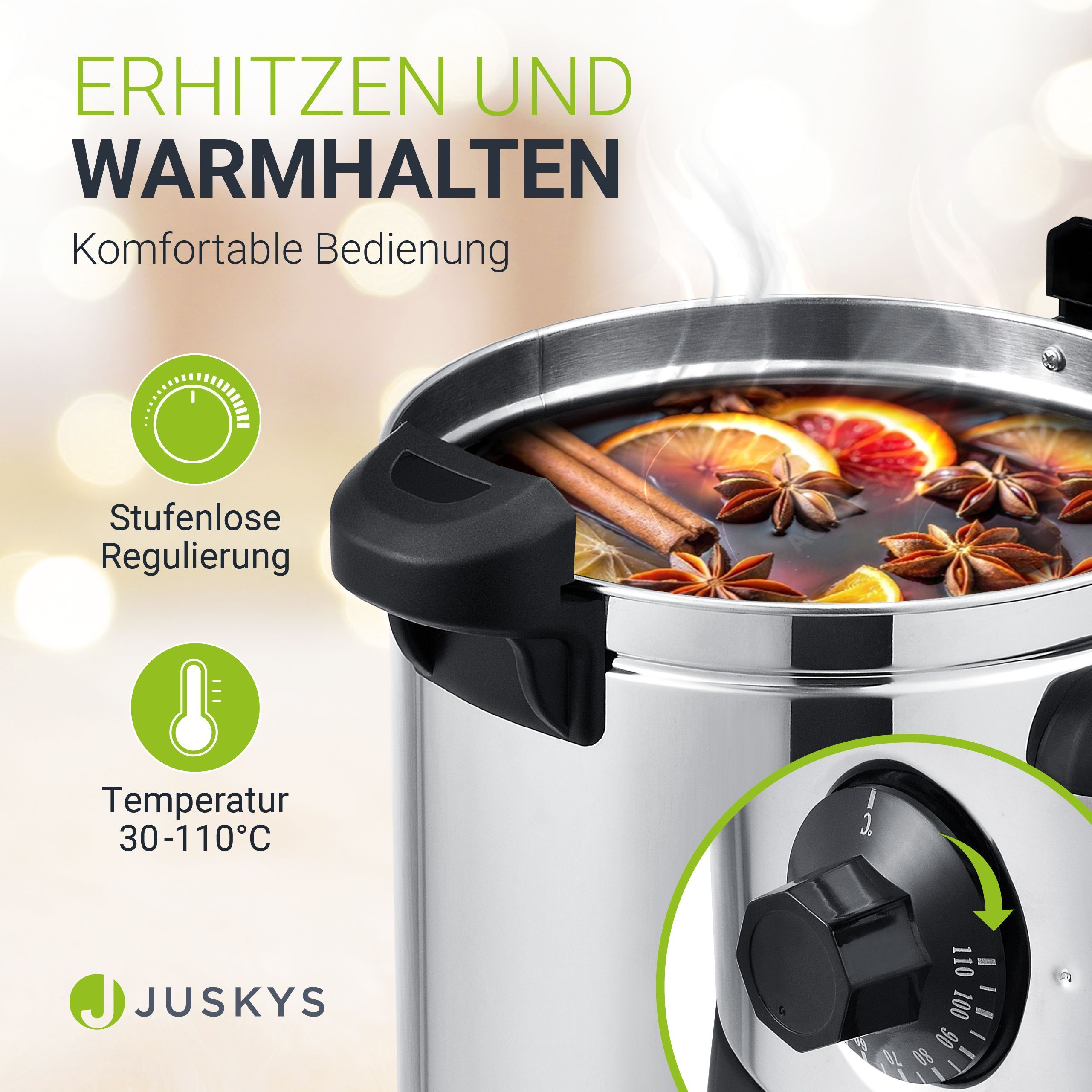 Juskys Glühweinkocher Teramo 7 Liter aus Edelstahl mit Zapfhahn -Heißgetränkespender Glühweinkessel online kaufen bei Netto