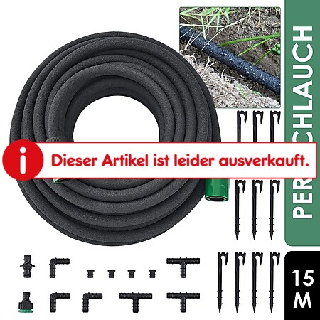 Juskys Perlschlauch Flex mit Befestigungsmaterial Verbinder & Stopfen 15 m Länge schwarz Schlauch - Bild 1