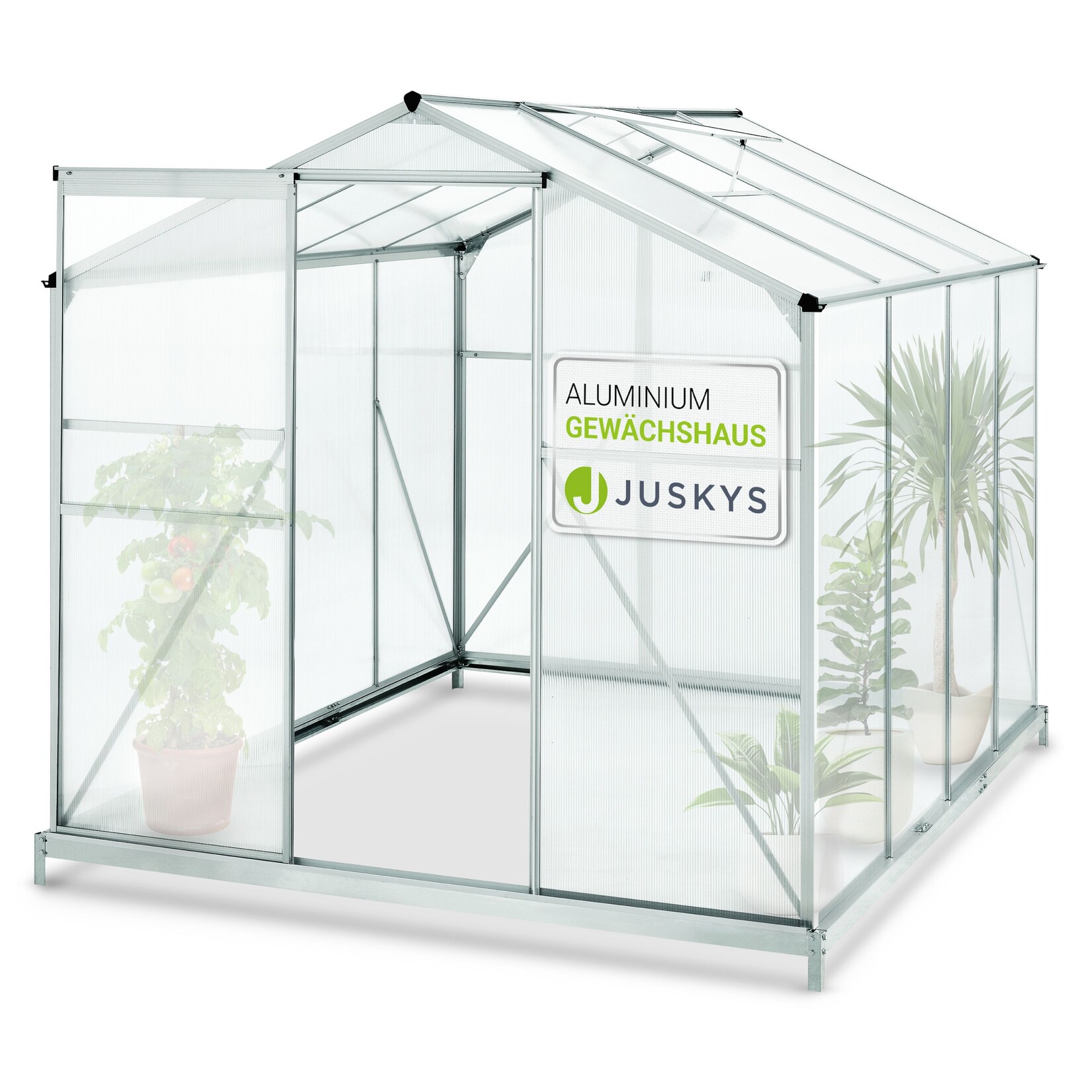 Juskys Aluminium Gewächshaus mit Fundament für Garten 4,75 qm 190 × 253 cm