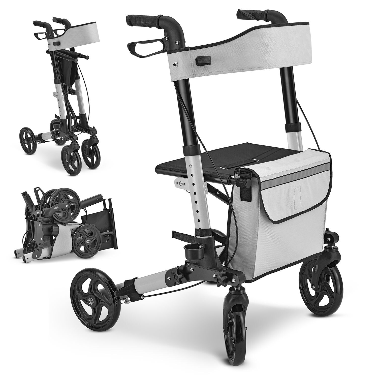 Juskys Rollator Vital faltbar, leicht & höhenverstellbar aus Aluminium bis 130 kg mit Sitz Grau | 04260565522683