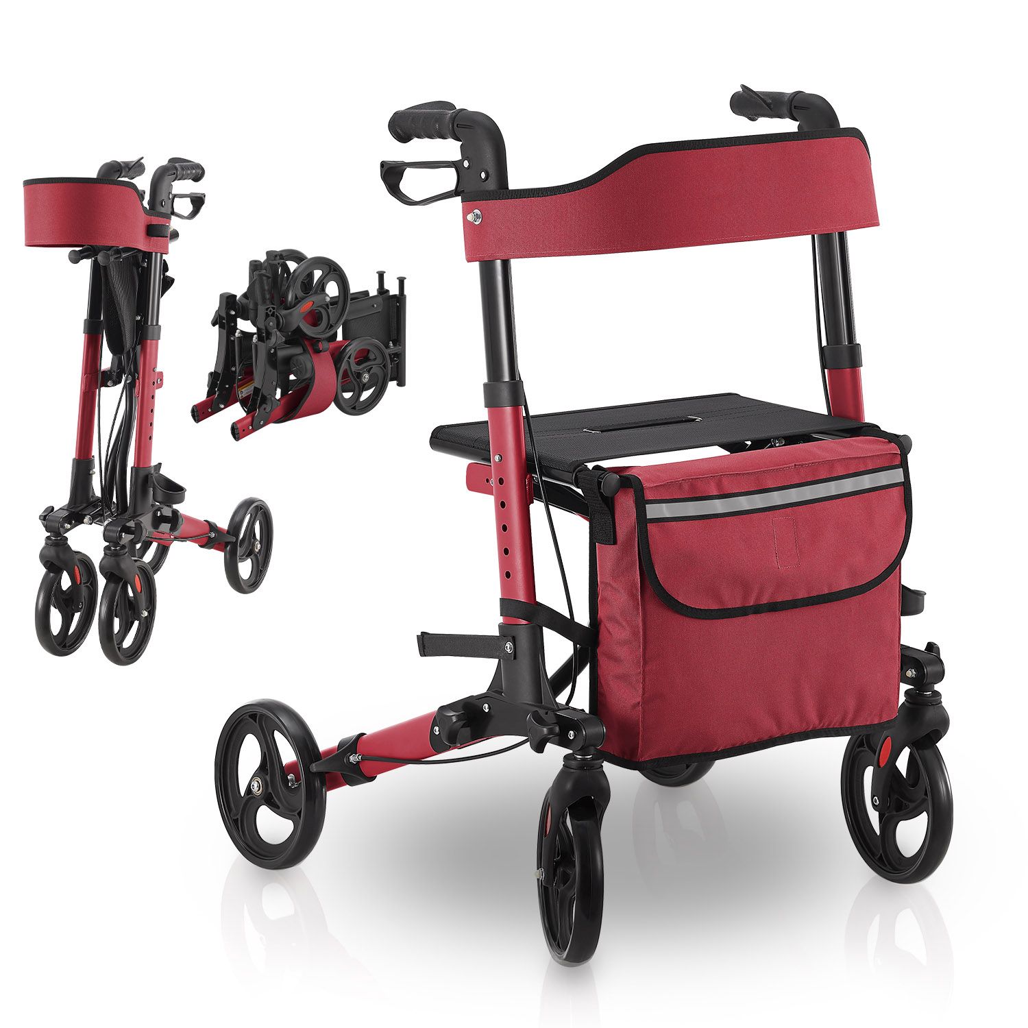 Juskys Rollator Vital faltbar, leicht & h&ouml;henverstellbar aus Aluminium bis 130 kg mit Sitz Rot - Bild 1
