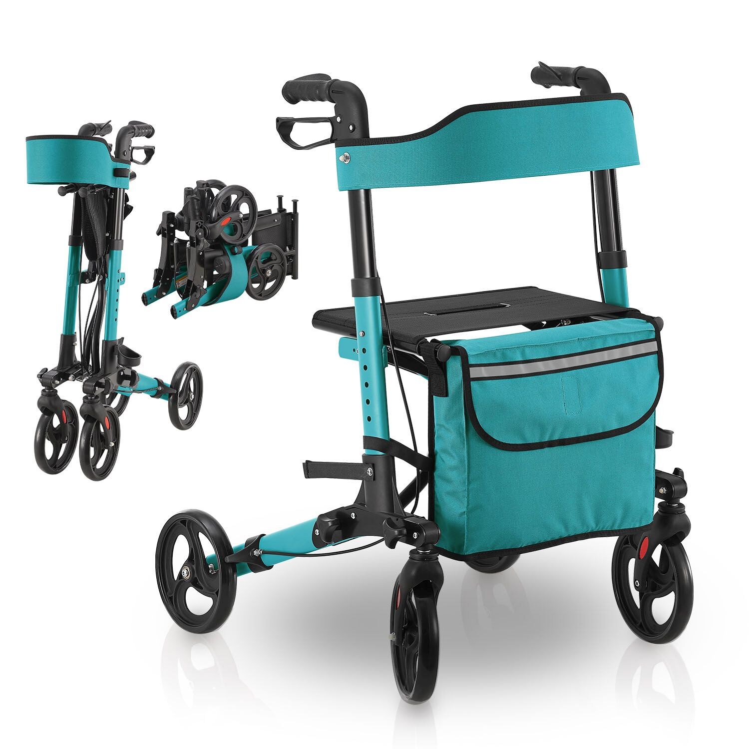 Juskys Rollator Vital faltbar, leicht & höhenverstellbar aus Aluminium bis 130 kg mit Sitz Petrol | 04260565522706