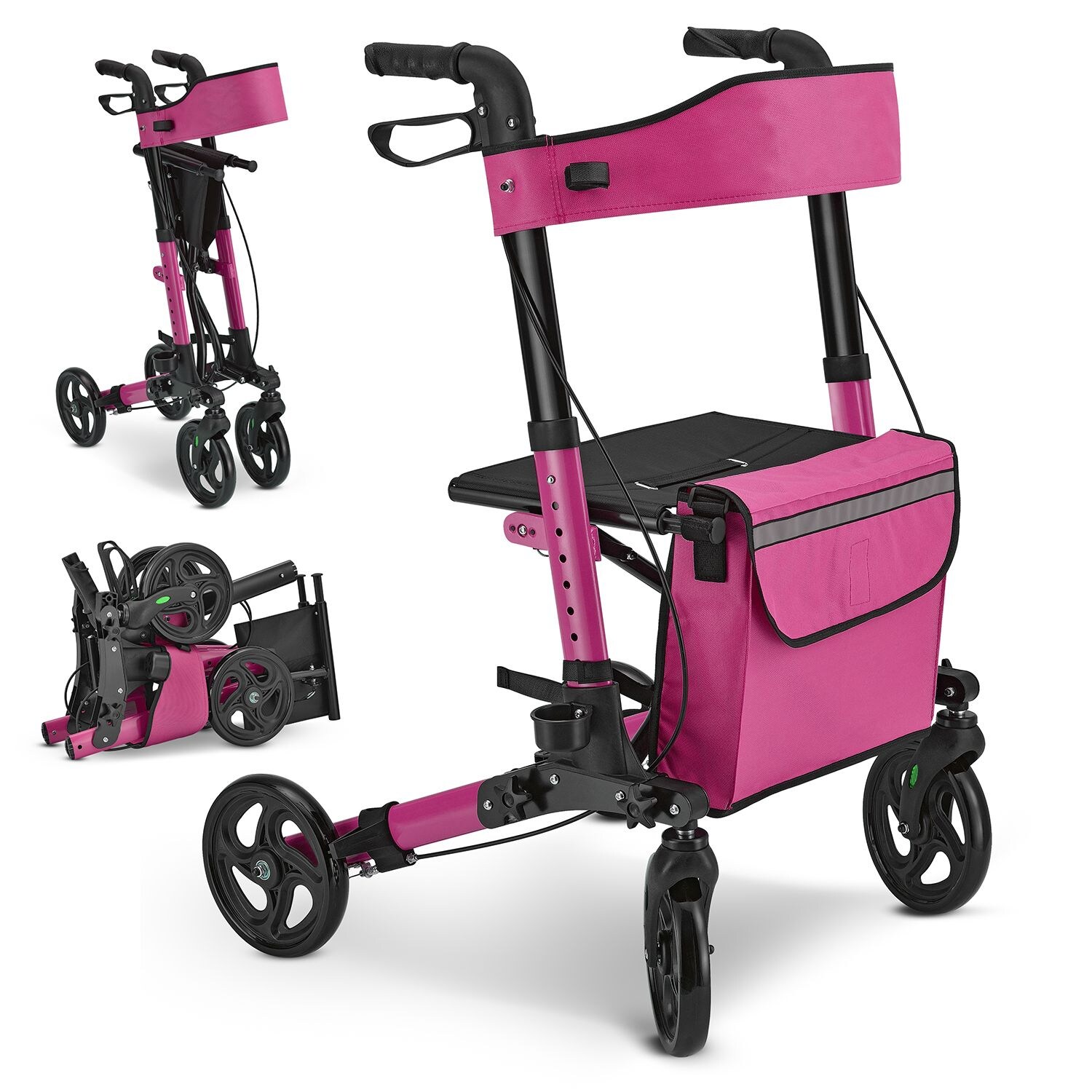 Juskys Rollator Vital faltbar, leicht & höhenverstellbar aus Aluminium bis 130 kg mit Sitz Lila | 04260565522720