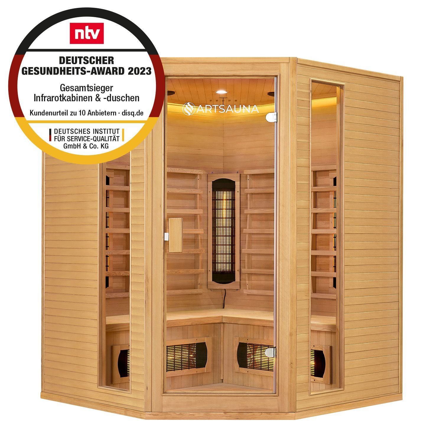 Artsauna Eck Infrarotkabine Nyborg E150V Vollspektrum mit Ambiente Beleuchtung &ndash; 4 Personen - Bild 1