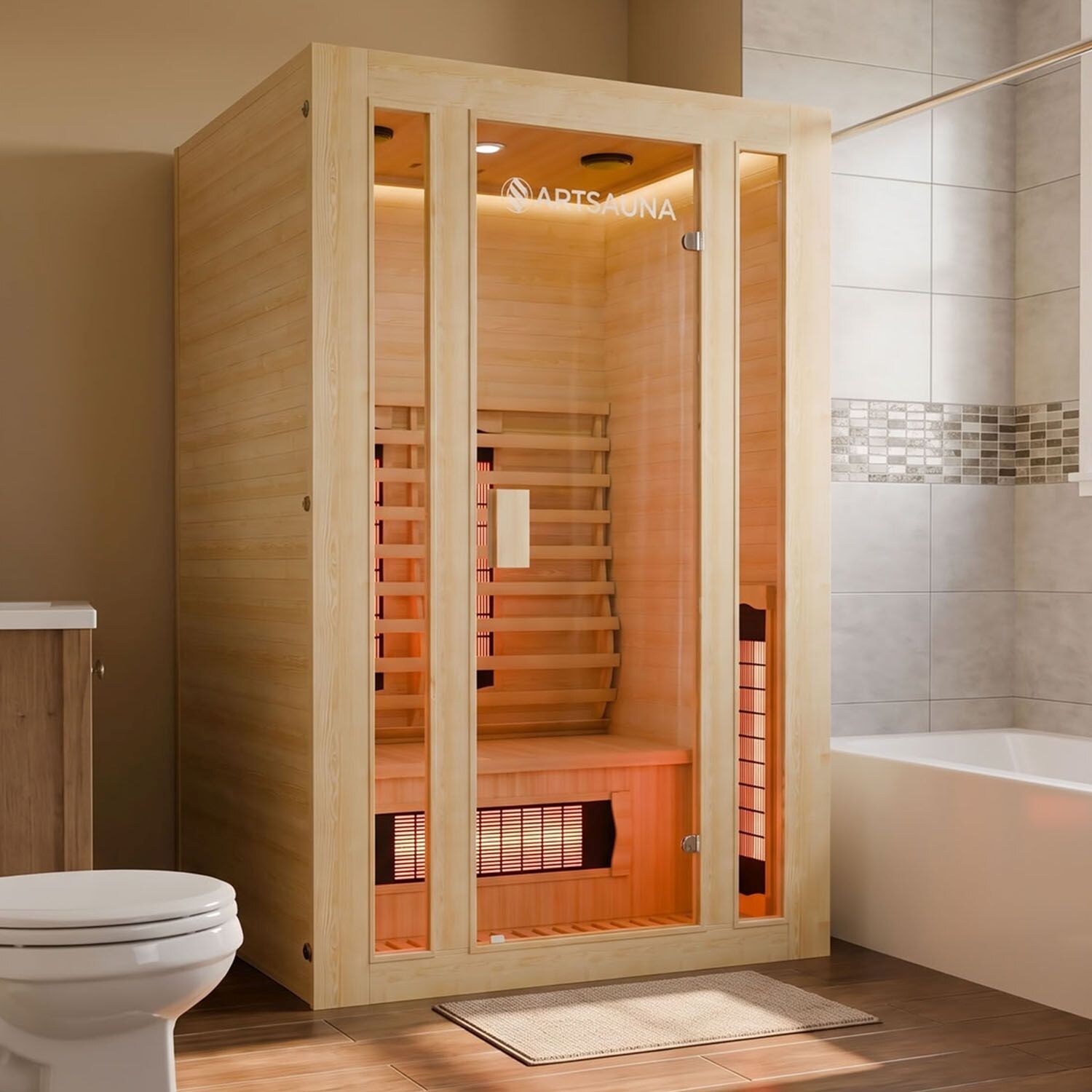Artsauna Infrarotkabine Nyborg S120V Vollspektrumstrahler & Ambiente LED Beleuchtung – Kabine für 2
