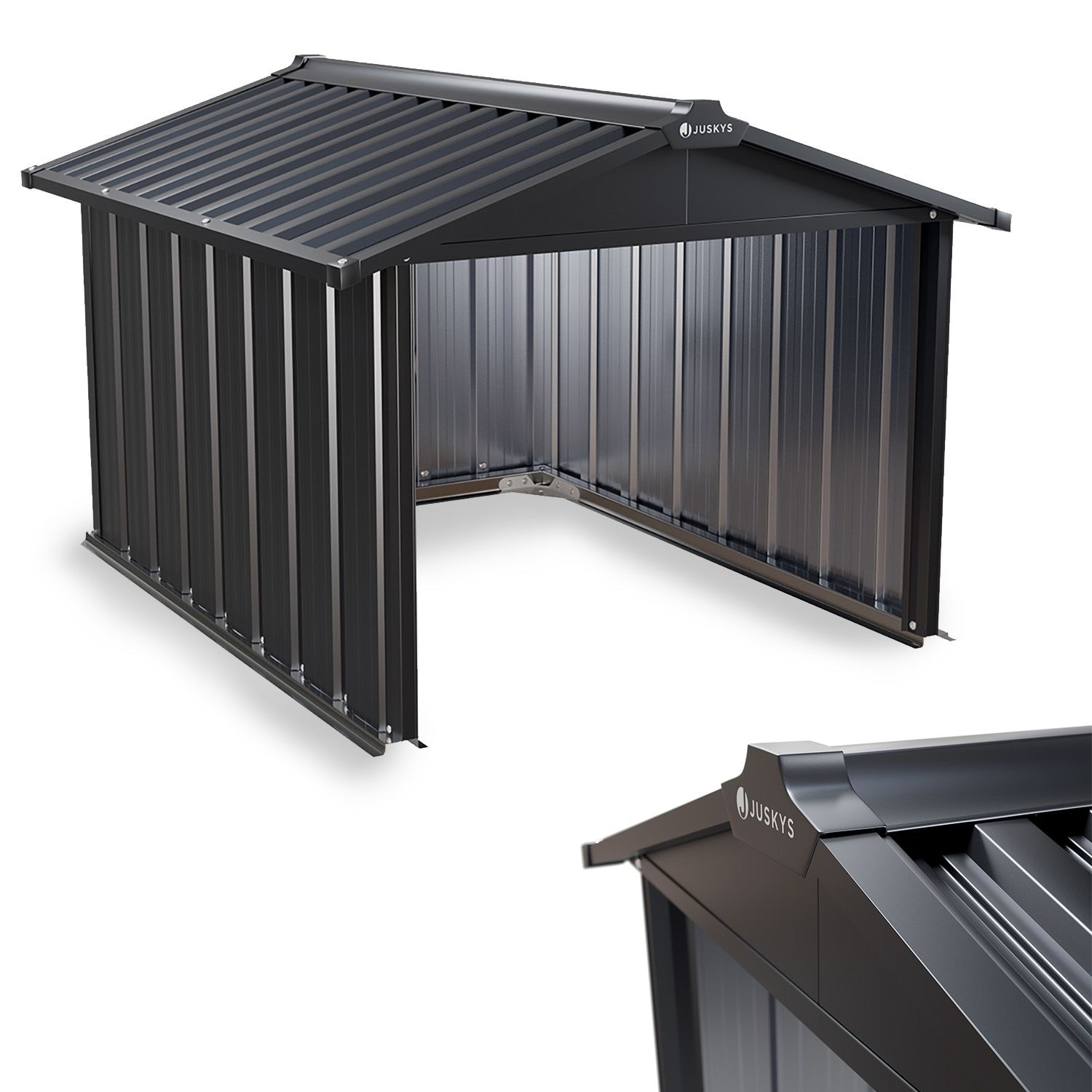 Juskys Mähroboter Garage mit Satteldach Rasenmäher Dach Carport aus Metall 98 x 89 x 63 cm