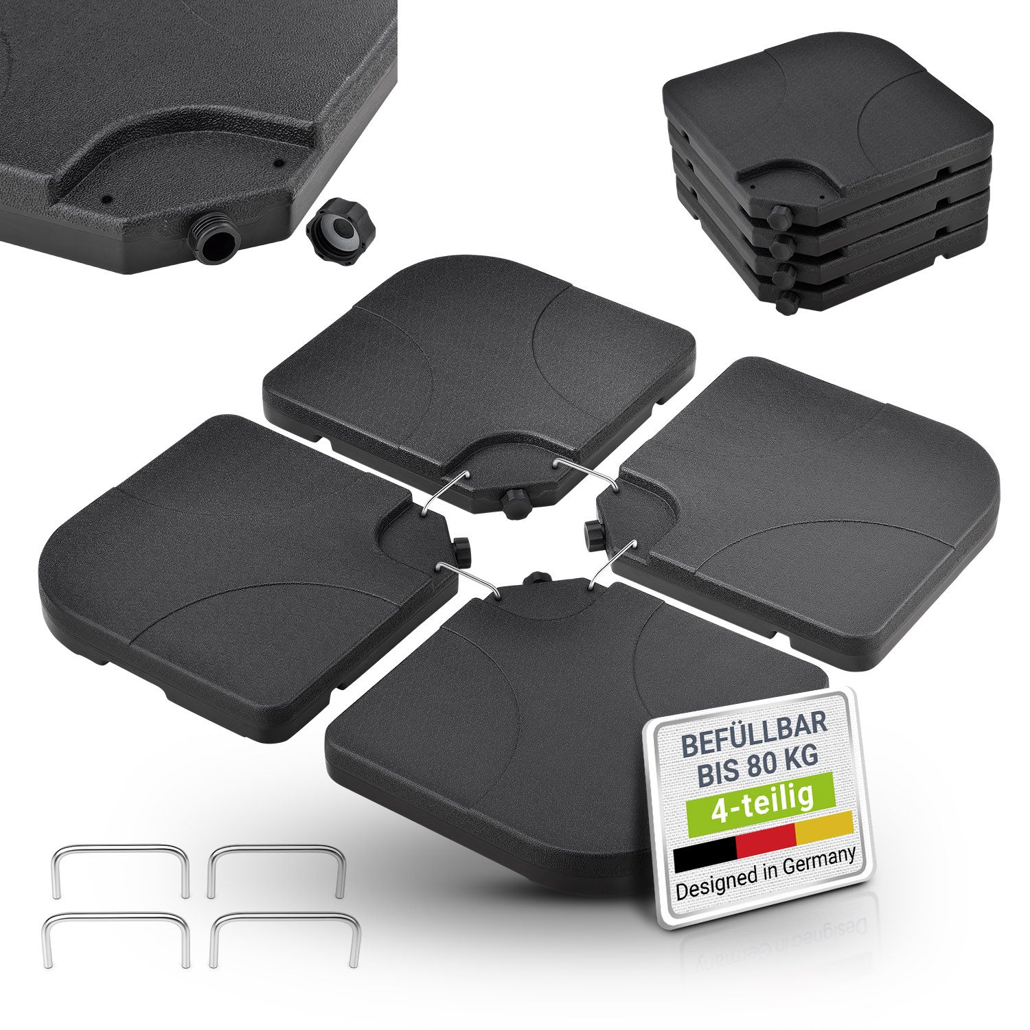 Juskys Schirmgewicht 4er-Set Quad f&uuml;r Schirmst&auml;nder mit 60 Liter Wasser oder 80 kg Sand bef&uuml;llbar - Bild 1