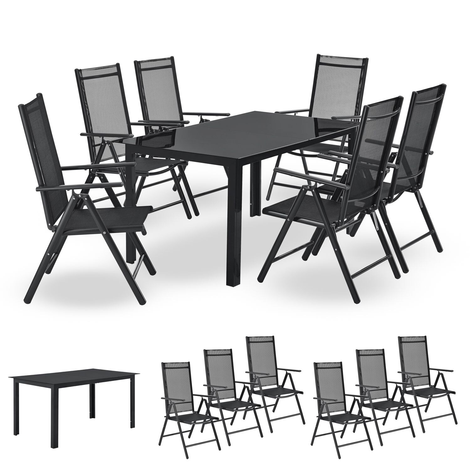 Juskys Aluminium Gartengarnitur Milano Gartenmöbel Set mit Tisch und 6 Stühlen Dunkel-Grau
