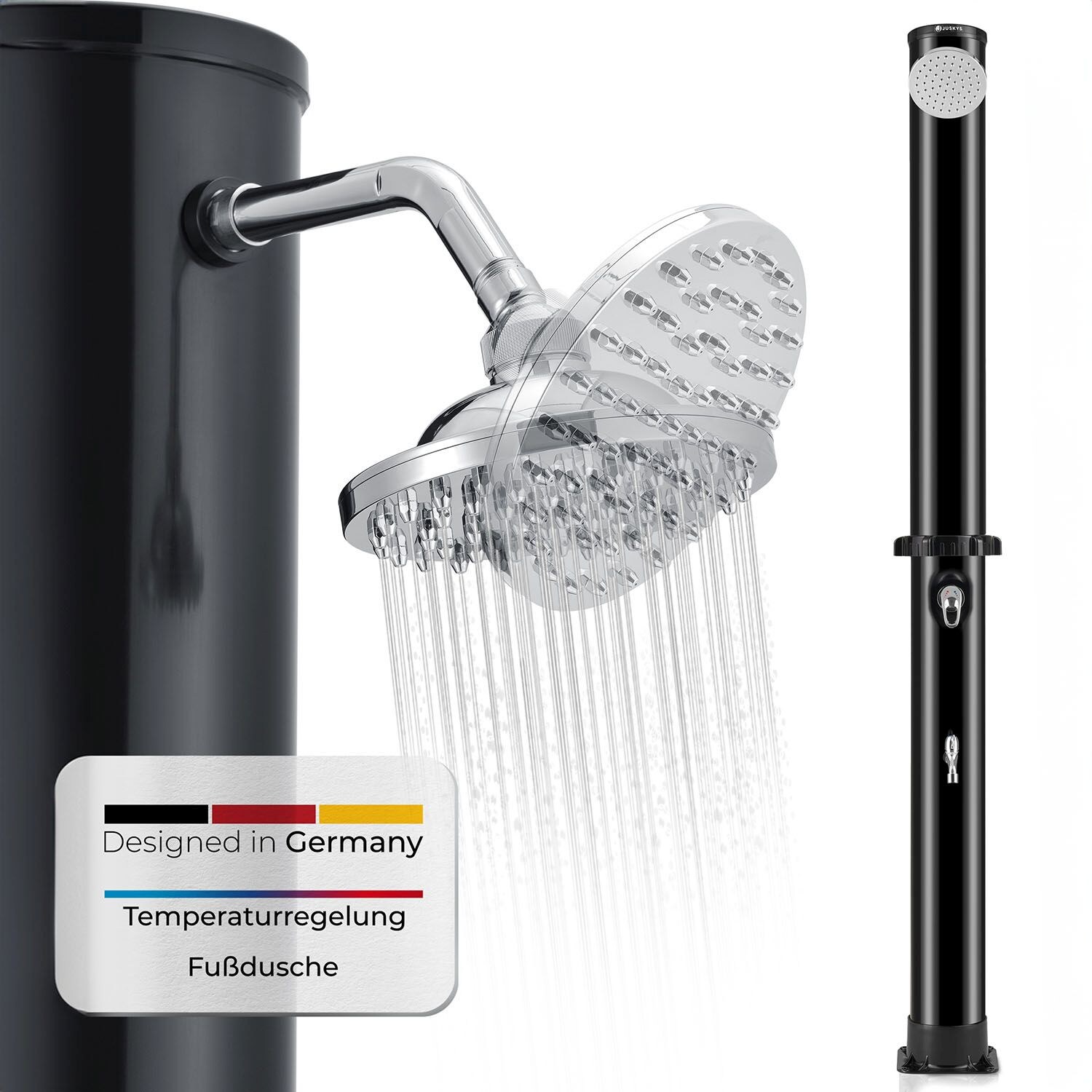 Juskys Solardusche Victoria 35 l – Gartendusche mit Regendusche – Schwarz