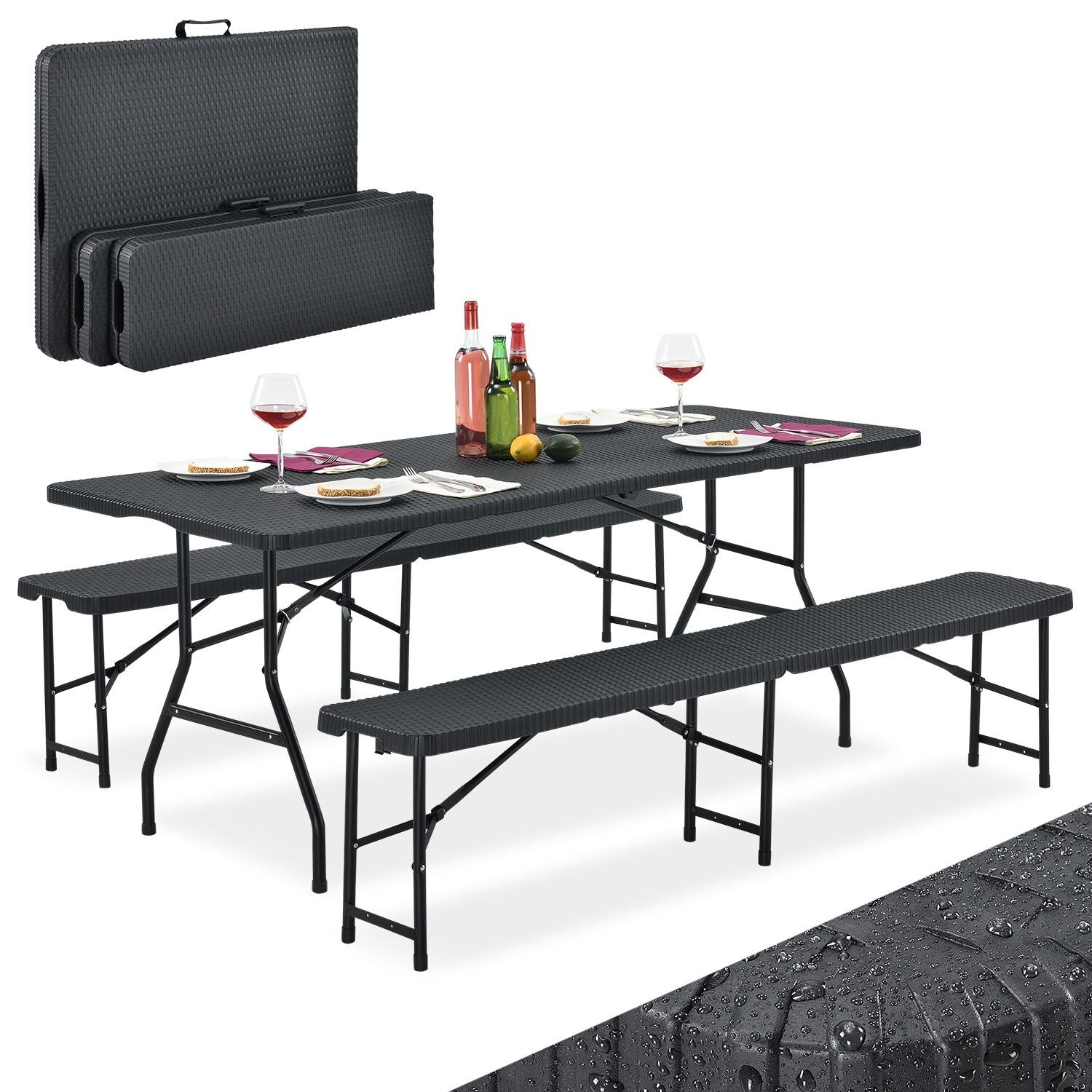 Juskys Bierzeltgarnitur Amberg 3-teilig & klappbar 180x74x74 cm Festzeltgarnitur Tisch & 2 Bänke