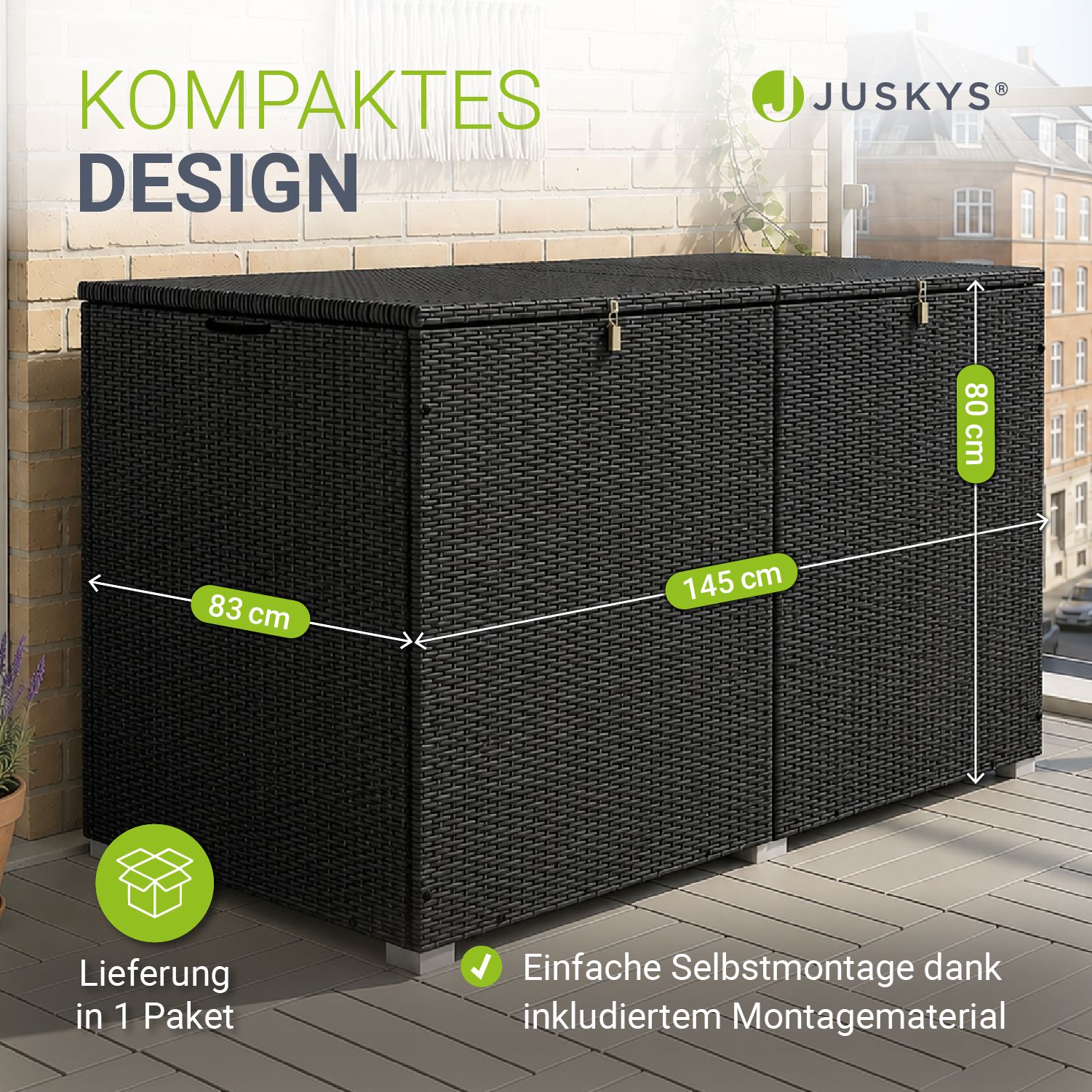 Juskys Polyrattan Auflagenbox Ikaria 950 L mit Deckel & Innenplane – Garten Kissenbox Gartenbox