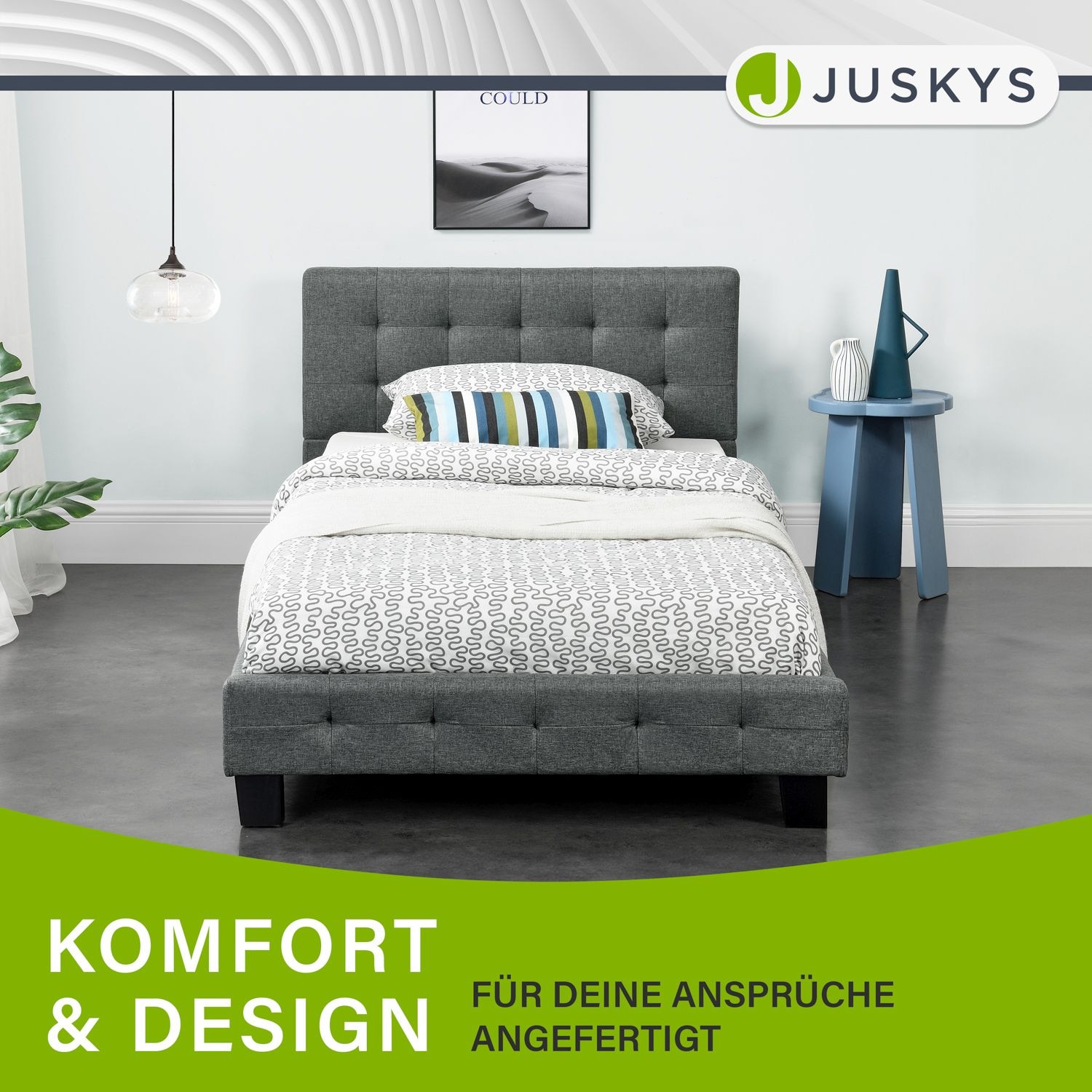 Juskys Polsterbett Manresa 90 x 200 cm – Bett mit Lattenrost, Matratze und  Kopfteil – Komplett-Set online kaufen bei Netto