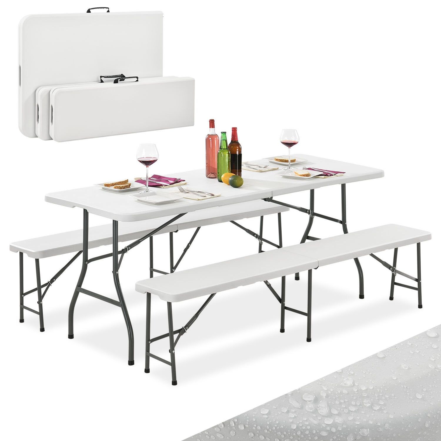 Juskys Bierzeltgarnitur Bayreuth 3-teilig & klappbar 180x70x74 cm Festzeltgarnitur Tisch & 2 Bänke
