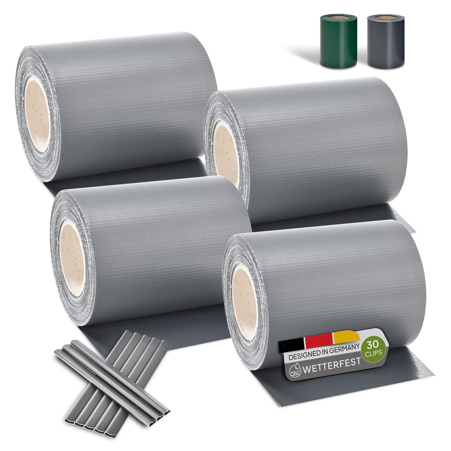 Juskys PVC Sichtschutzstreifen Doppelstabmatten Zaun 4er Set &aacute; 35m x 19cm - Zaunfolie &ndash; hellgrau - Bild 1