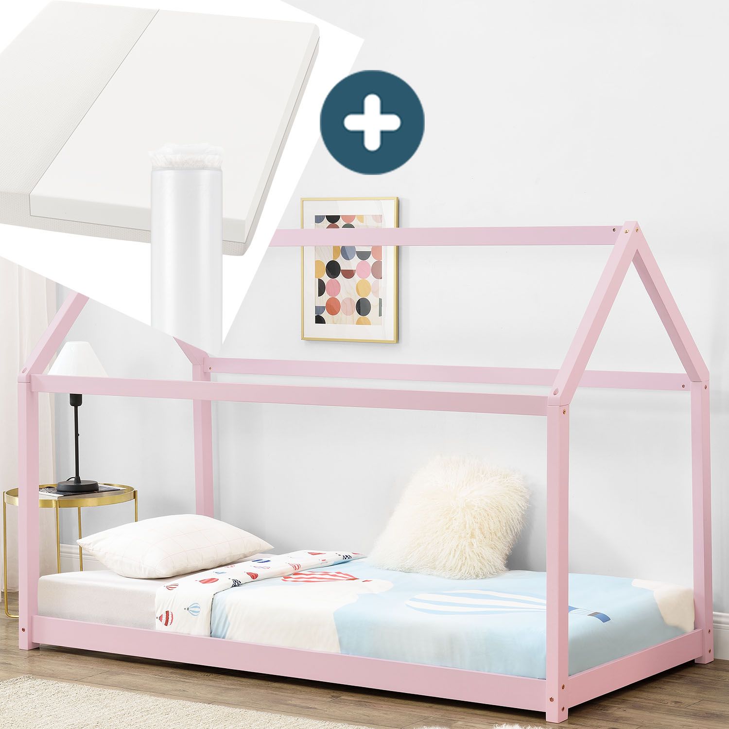 Juskys Kinderbett Carlotta 90 X 200 Cm Matratze Lattenrost Dach Holz Hausbett In Rose Online Kaufen Bei Netto