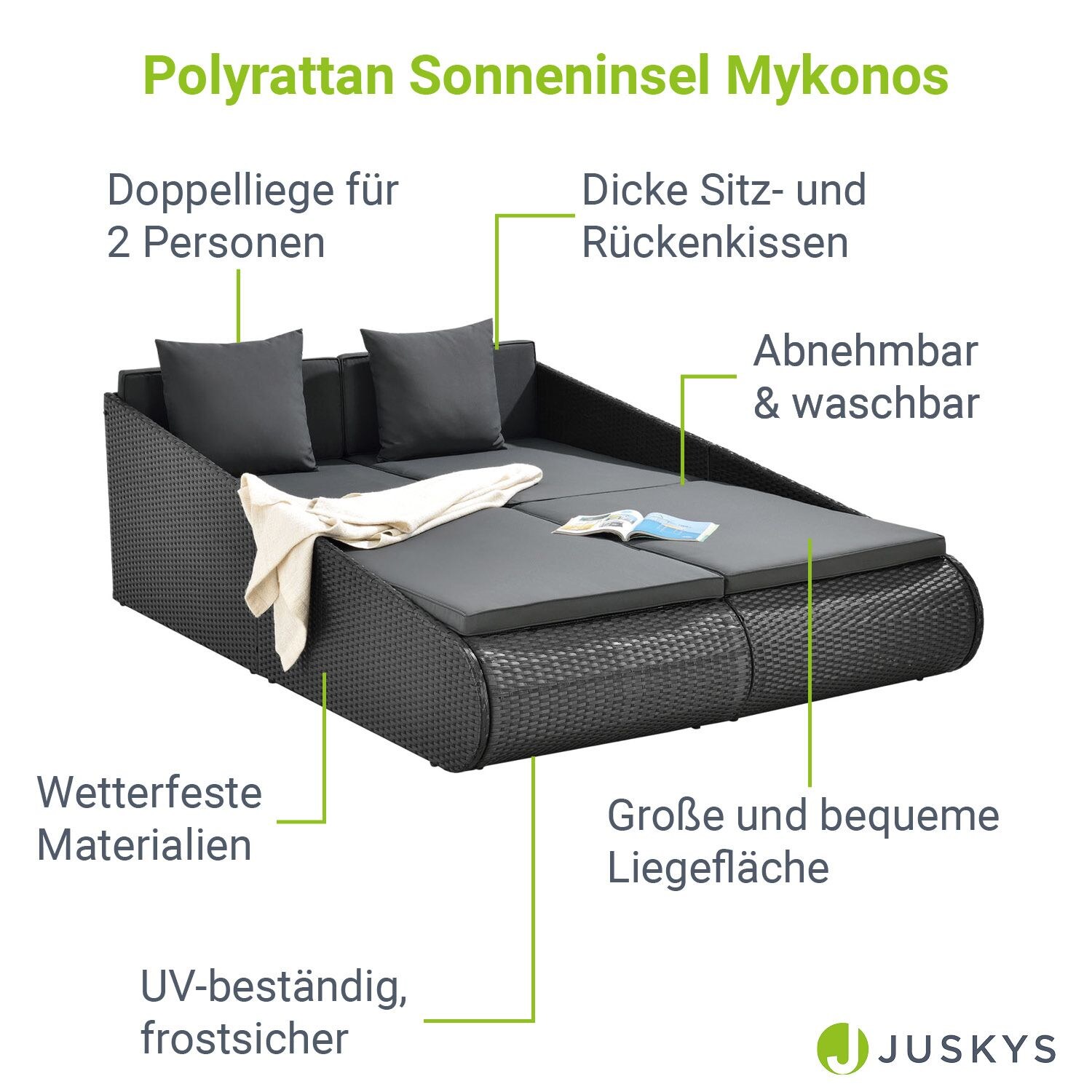 Juskys Polyrattan Sonnenliege Mykonos für nur 279,99€ inkl. Versand statt 318,95€